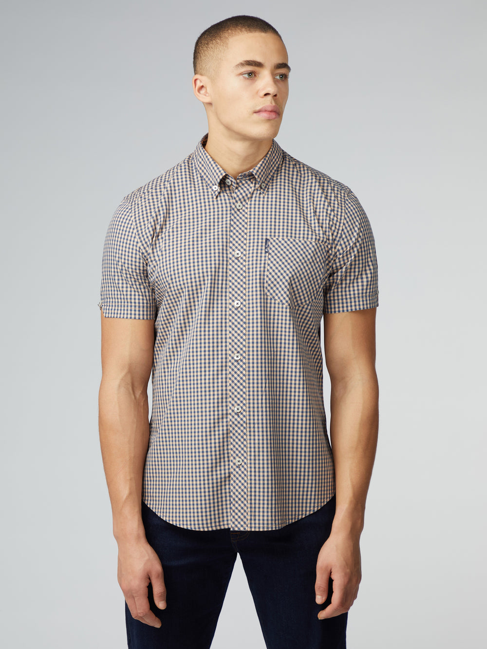 Signature Short Sleeve Gingham Shirt - Copper Orange - Ben Sherman