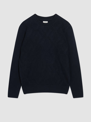 Chunky Cable-Knit Crewneck Sweater - Navy