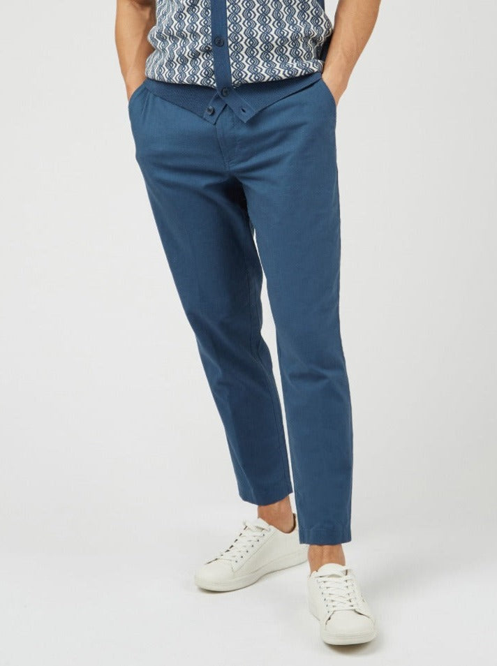 Signature Slim Taper Linen Trousers - Blue