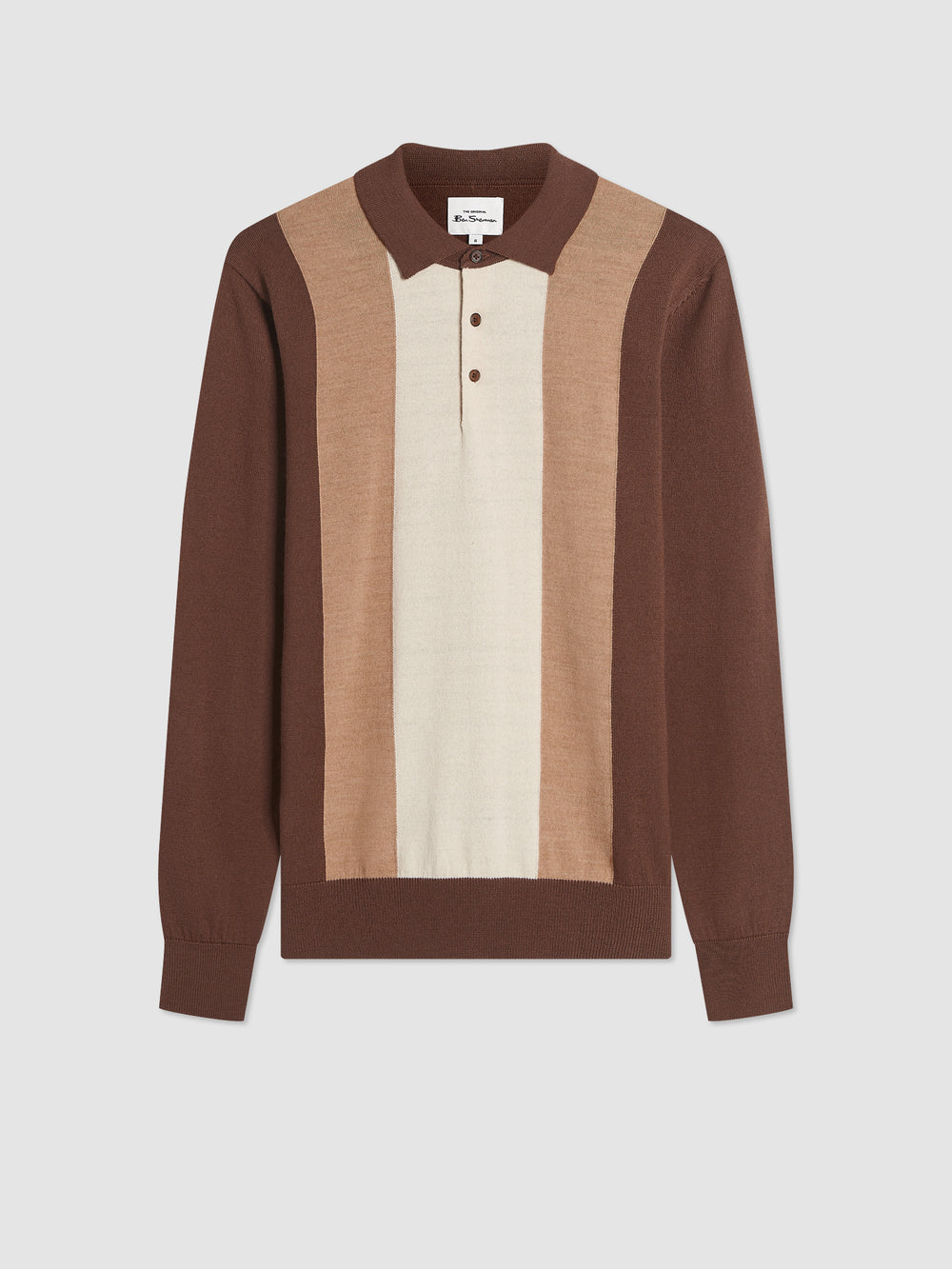 Block Stripe Merino Knit Polo - Chocolate - Ben Sherman