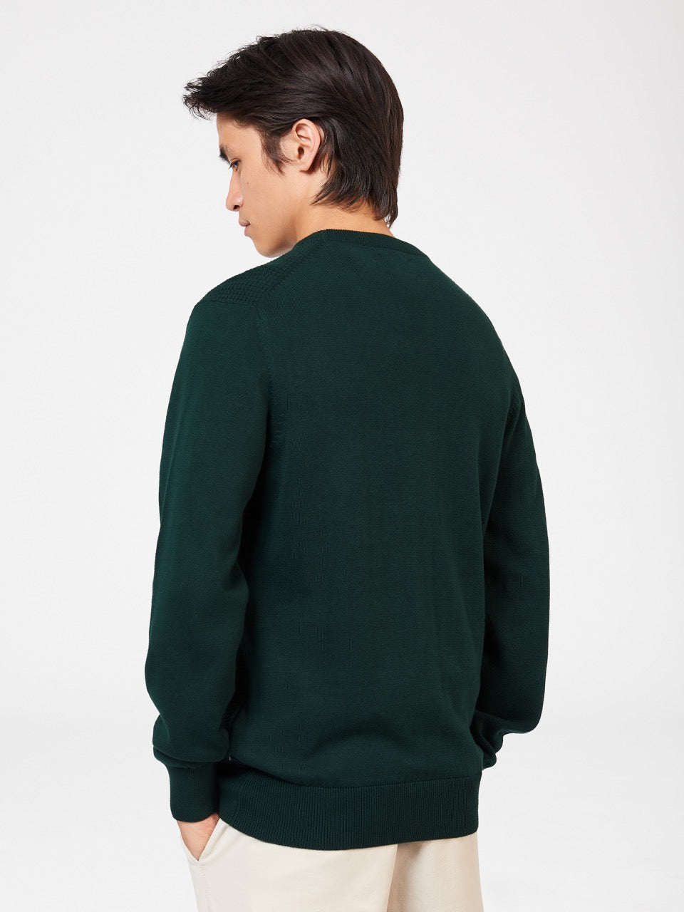 Textured Crewneck Sweater - Dark Green