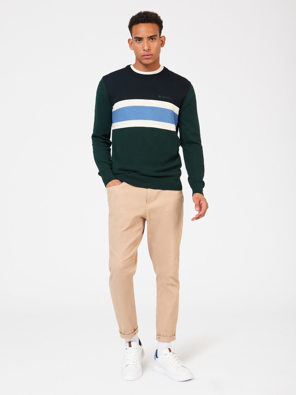 Chest Stripe Crewneck Sweater - Green