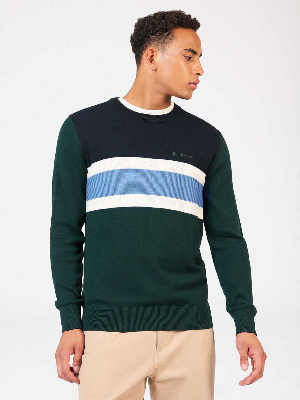 Chest Stripe Crewneck Sweater - Green