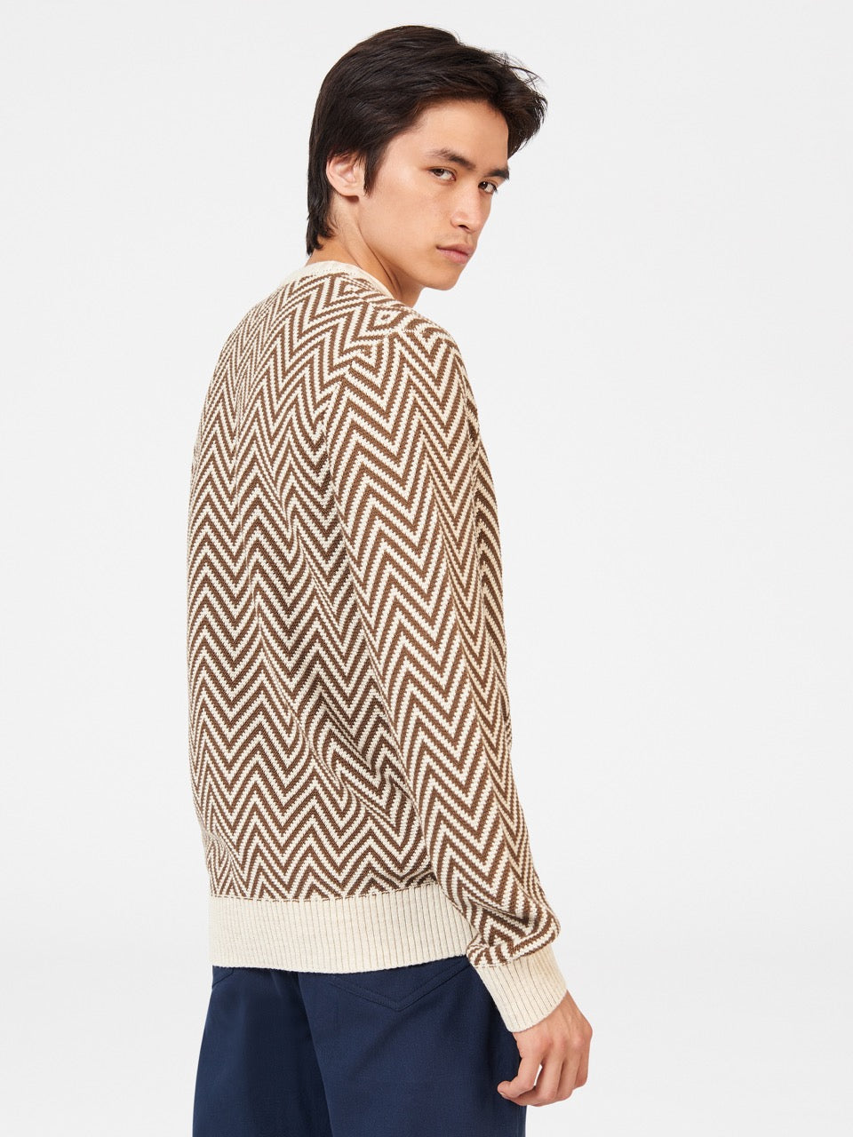 Chevron Jacquard Crewneck Sweater