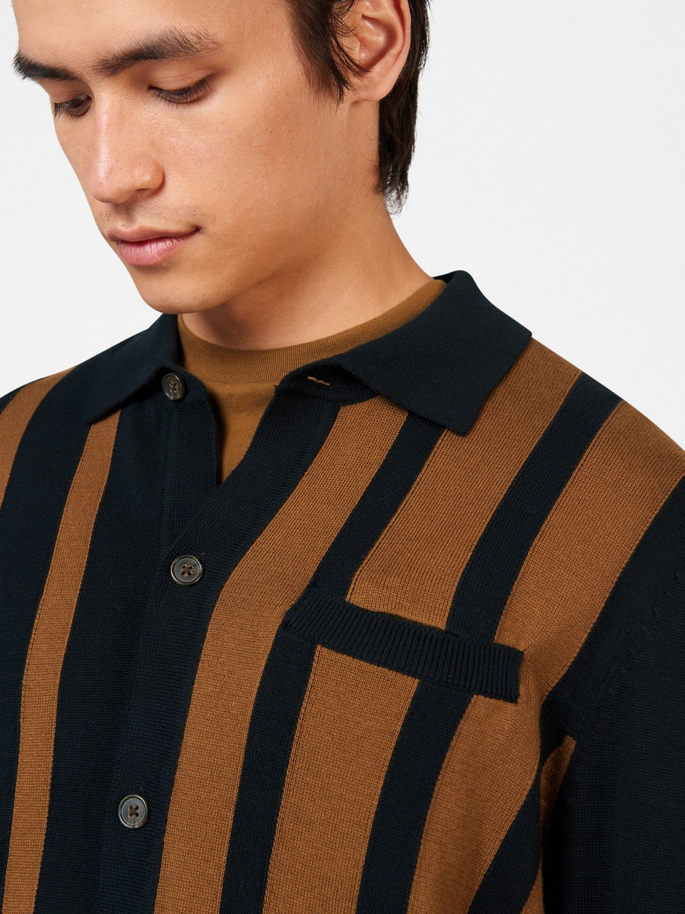 Button Down Black Mod Knit Polo