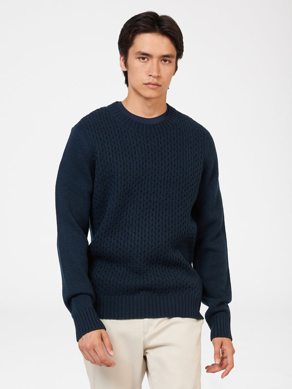 Aran Textured Knit Crewneck Sweater - Ben Sherman