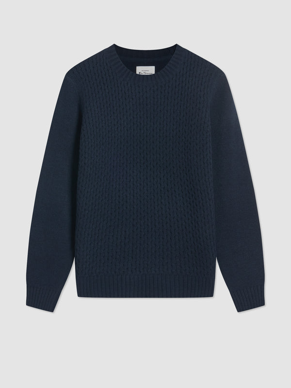 Aran Textured Knit Crewneck Sweater - Ben Sherman