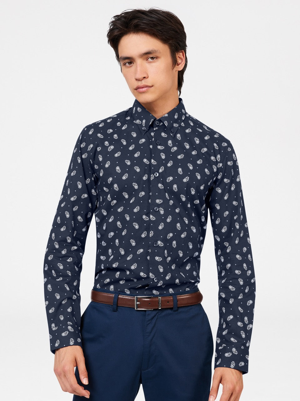 Micro Paisley Print Shirt - Dark Navy