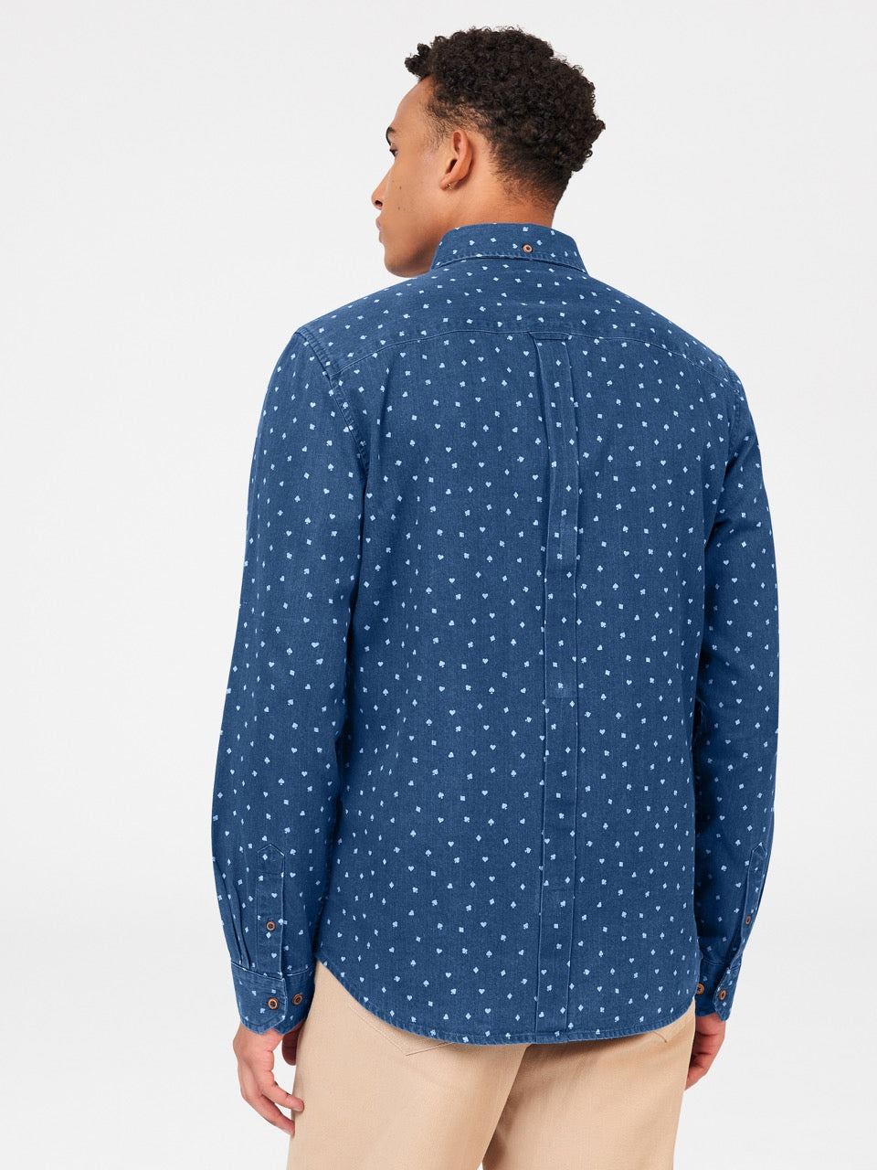 Long Sleeve Indigo Card Print Shirt