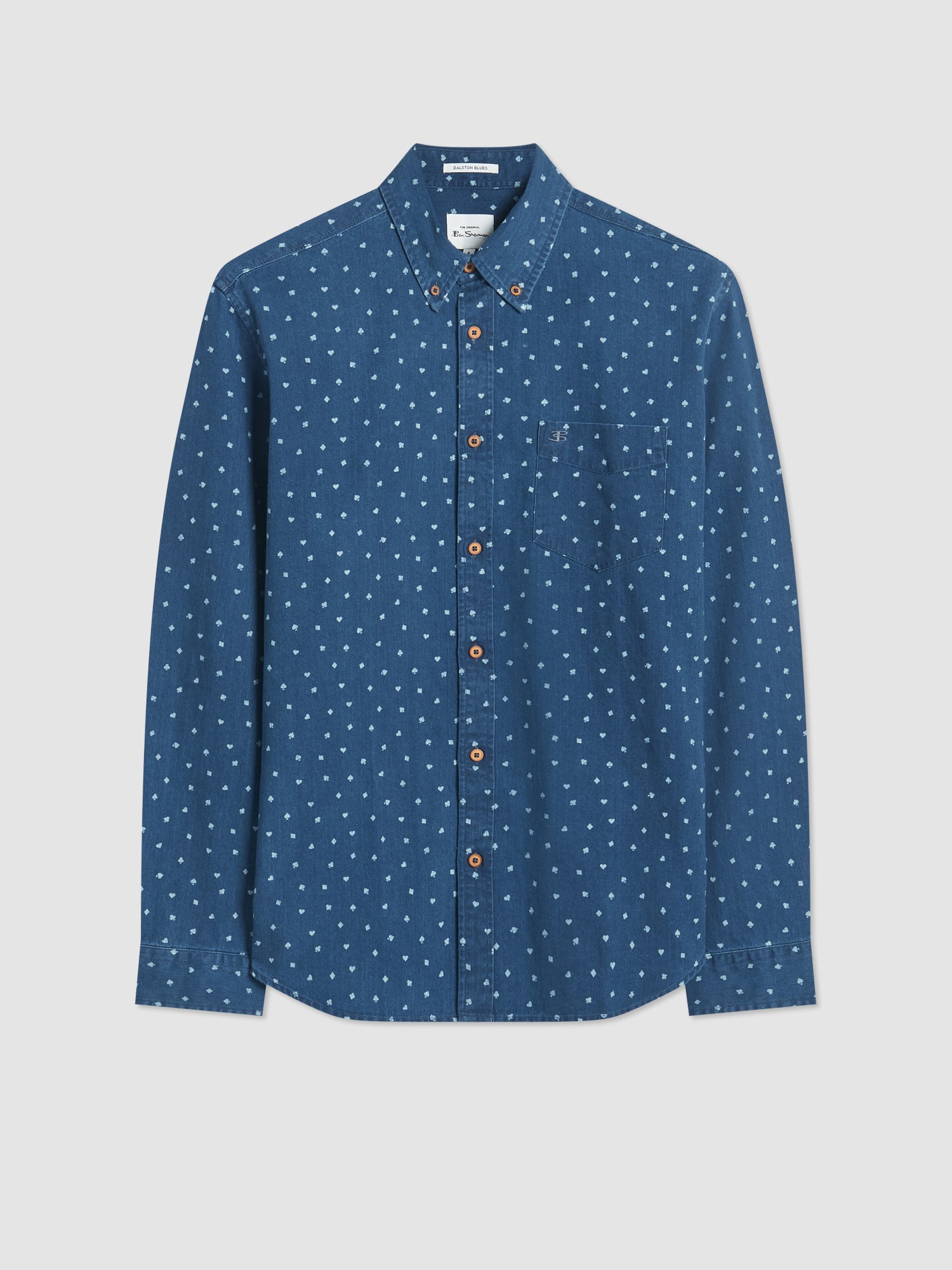 Long Sleeve Indigo Card Print Shirt