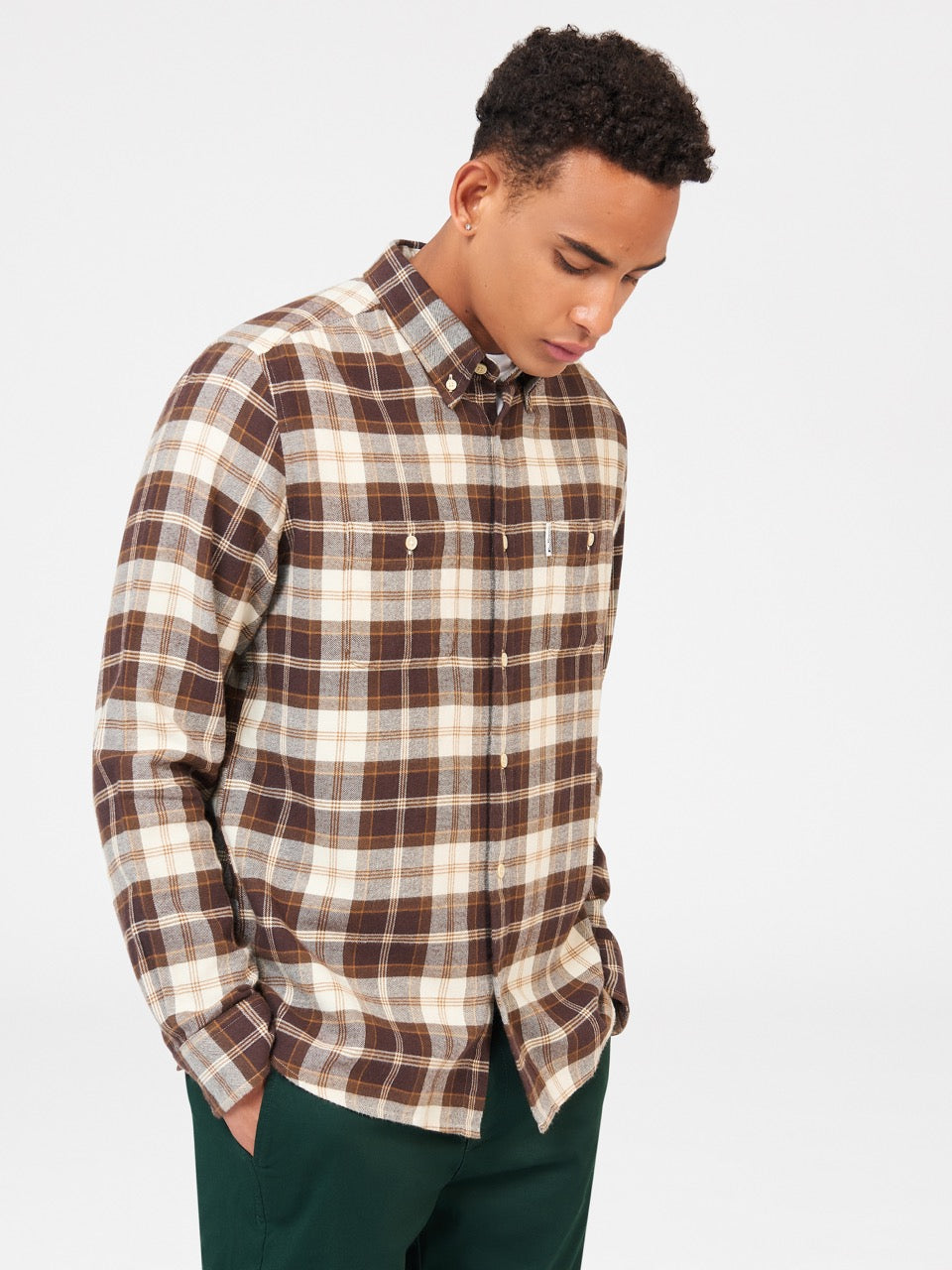 Brushed Plain Check Shirt - Chocolate