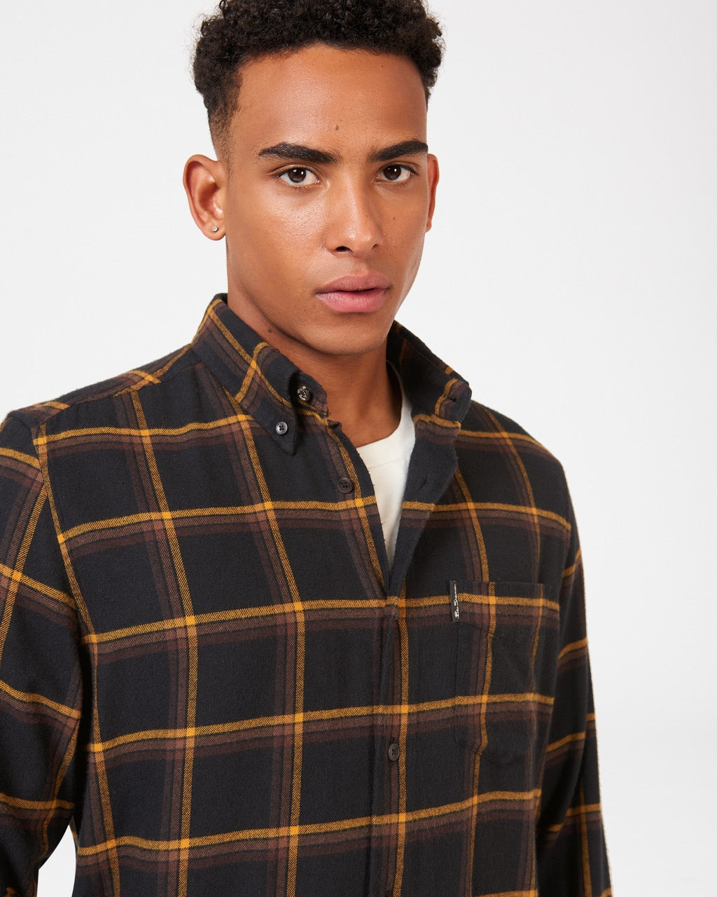 Oversized Brushed Check Shirt - Black