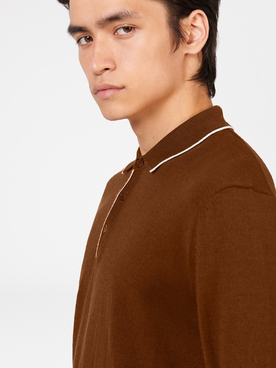 Tipped Merino Knit Sweater Polo - Brown