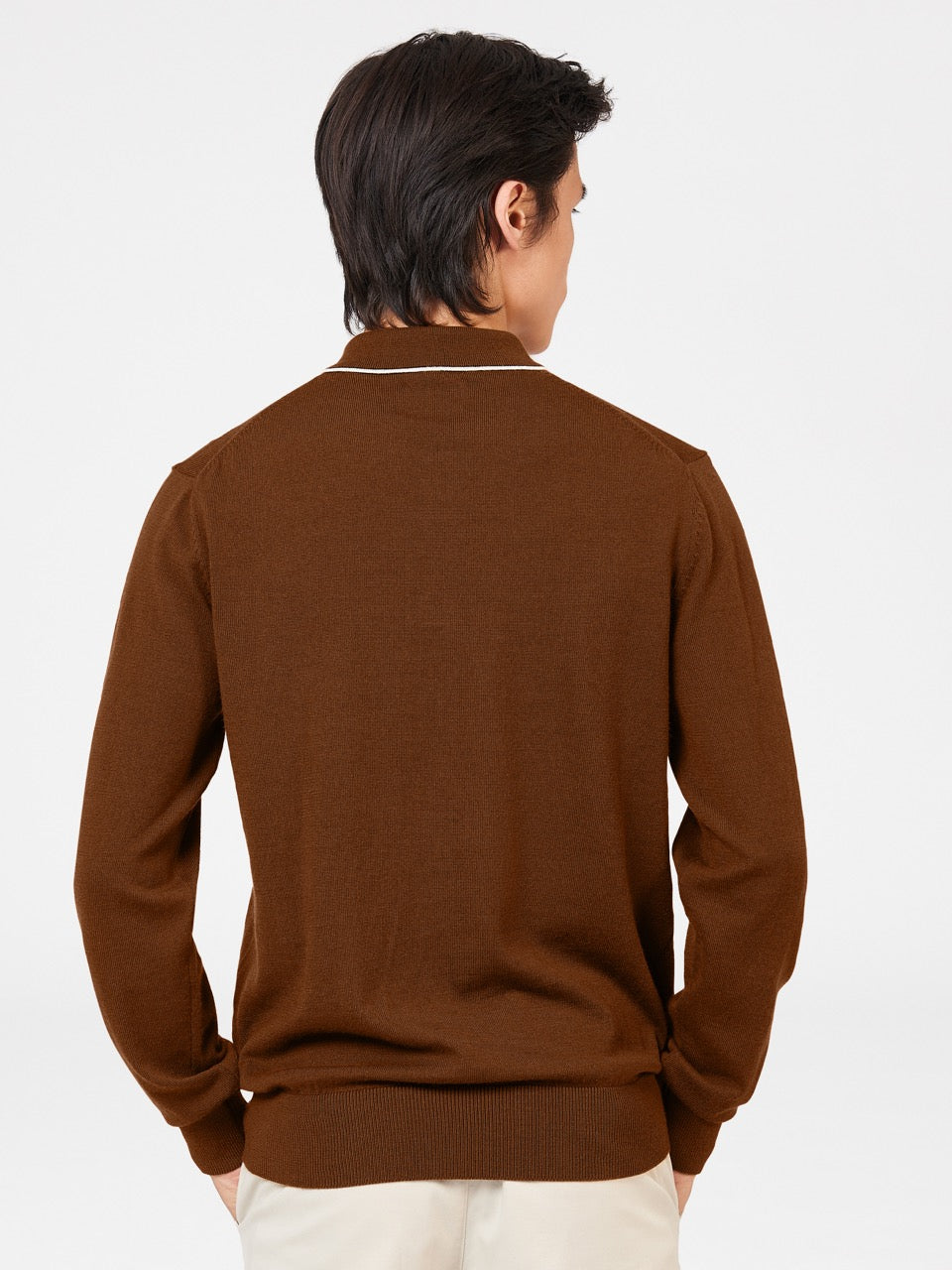 Tipped Merino Knit Sweater Polo - Brown