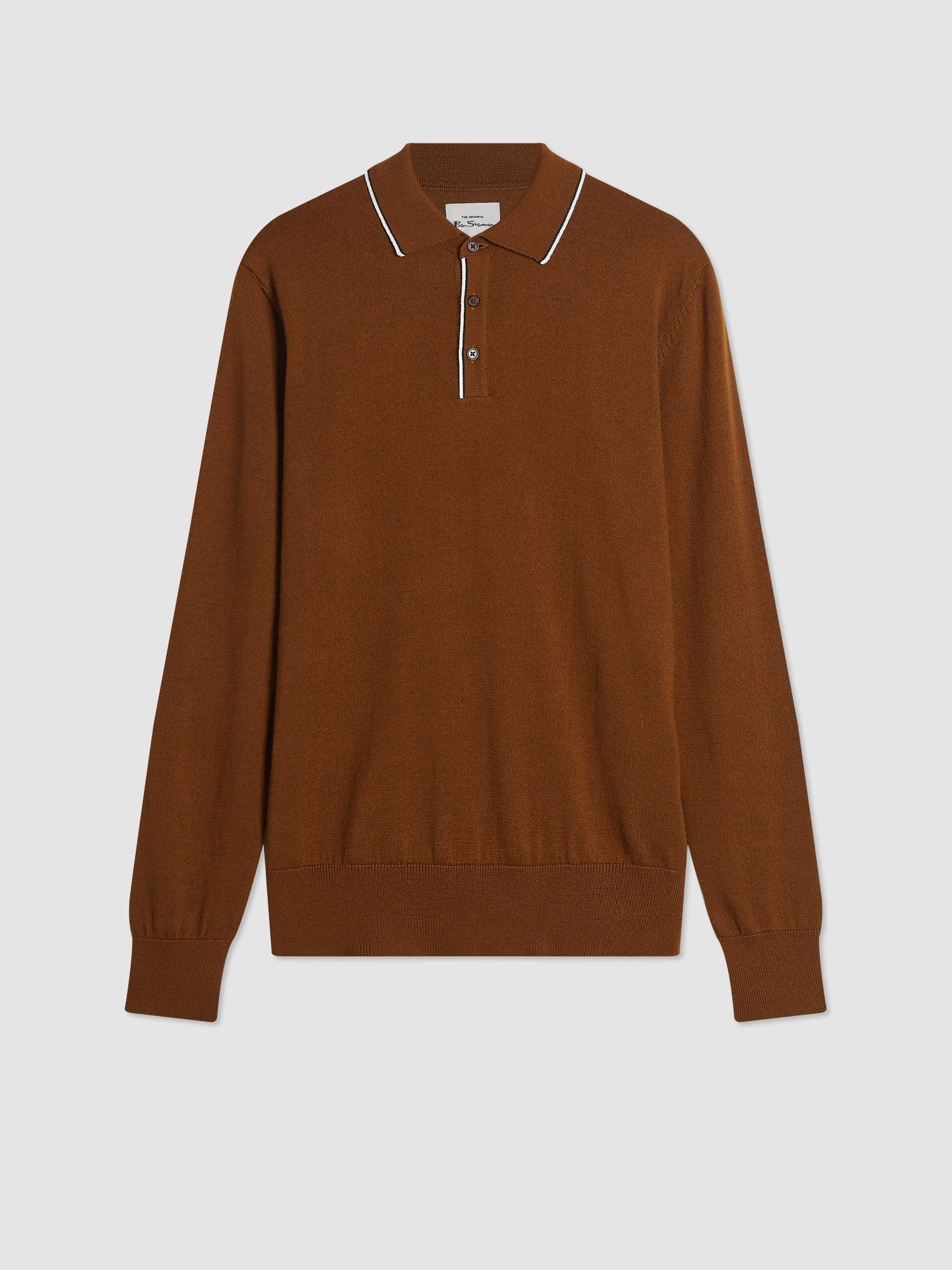 Tipped Merino Knit Sweater Polo - Brown