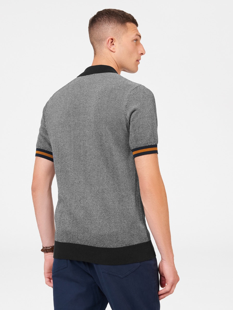 All Over Textured Knit Polo - Dark Navy