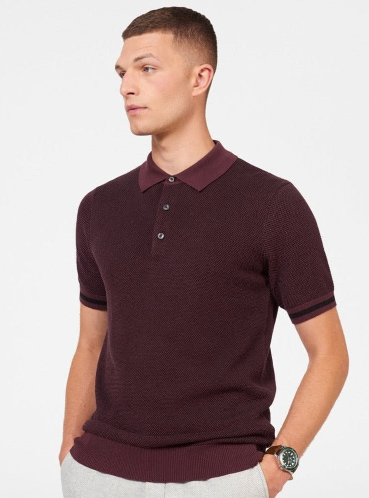 All Over Textured Knit Polo - Aubergine