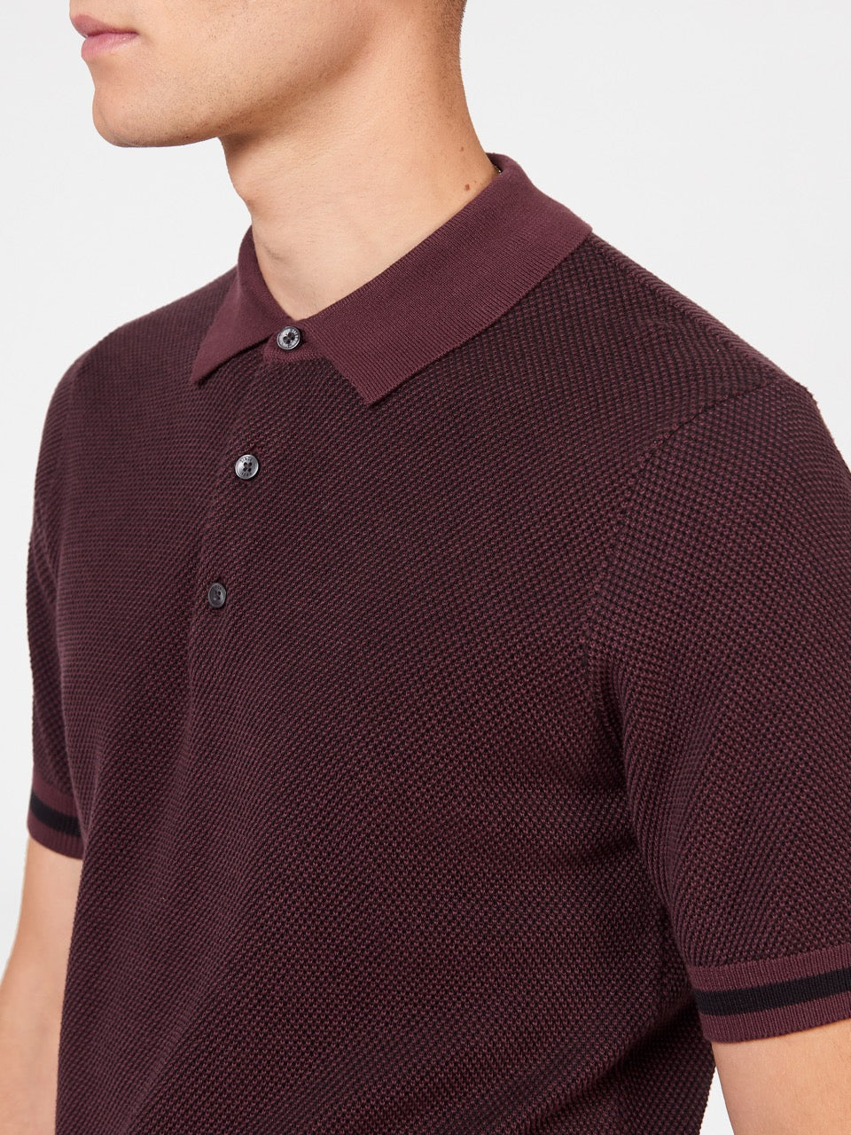 All Over Textured Knit Polo - Aubergine