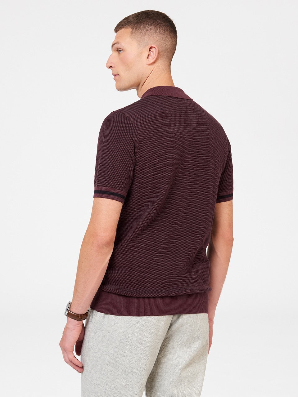 All Over Textured Knit Polo - Aubergine