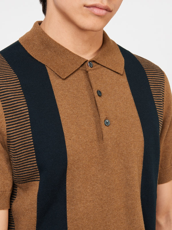 Intarsia Stripe Knit Polo - Ginger - Ben Sherman