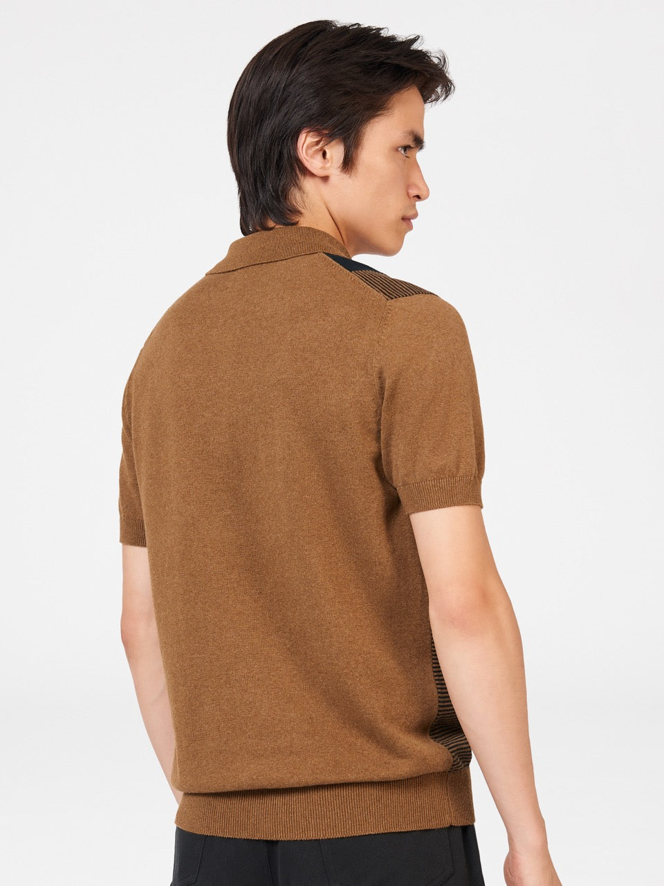 Intarsia Stripe Knit Polo - Ginger