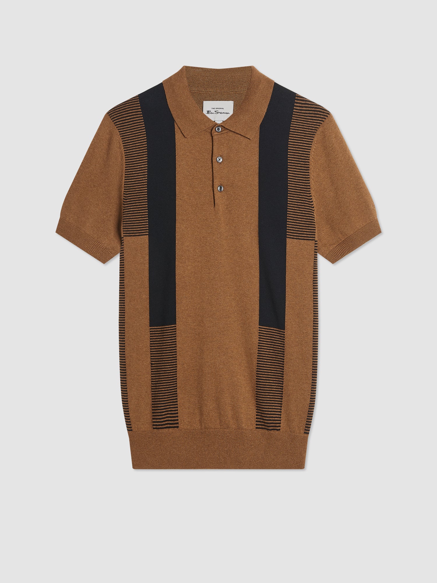 Intarsia Stripe Knit Polo - Ginger