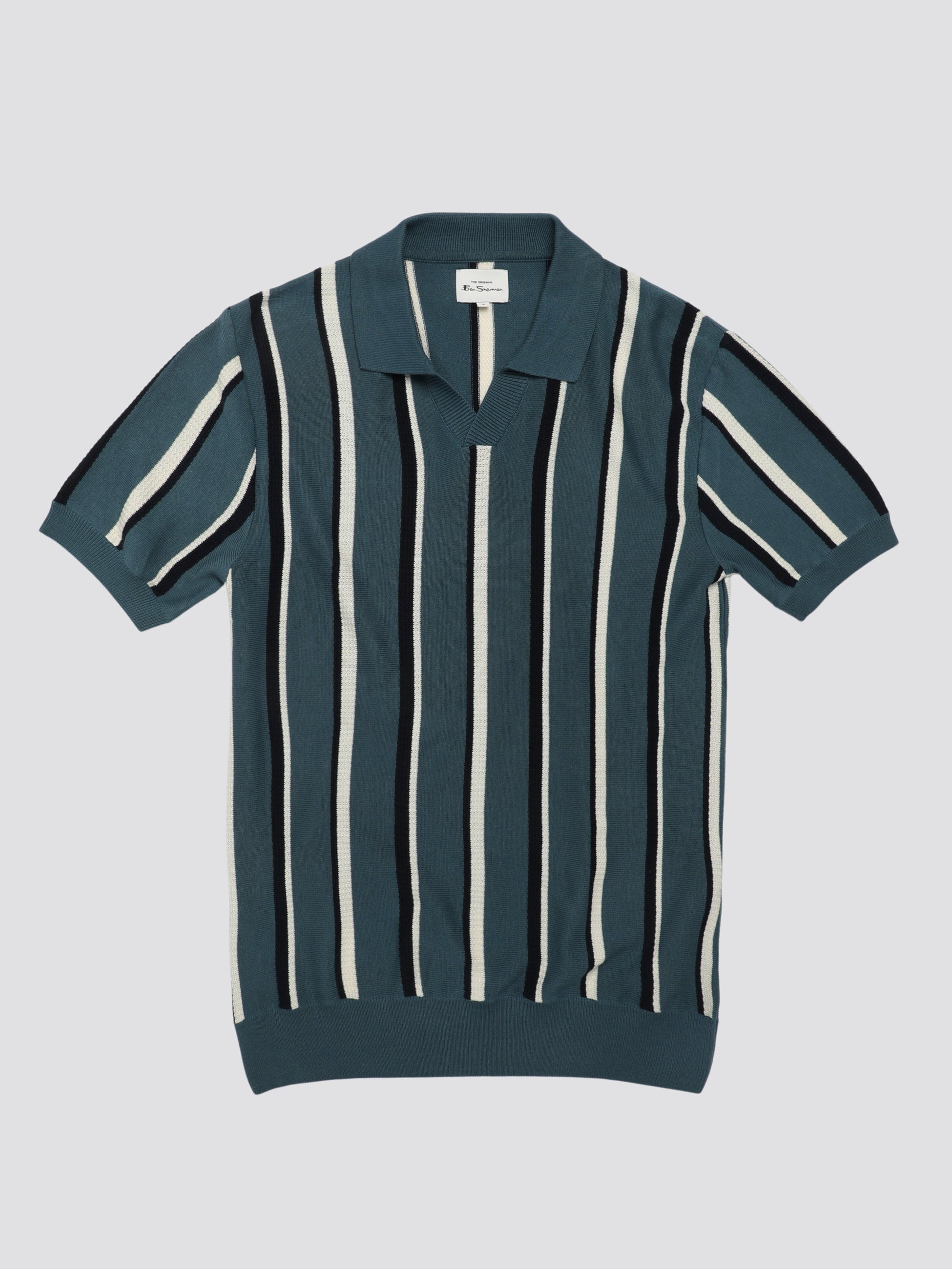 Signature Vertical Stripe Open Neck Polo - Teal