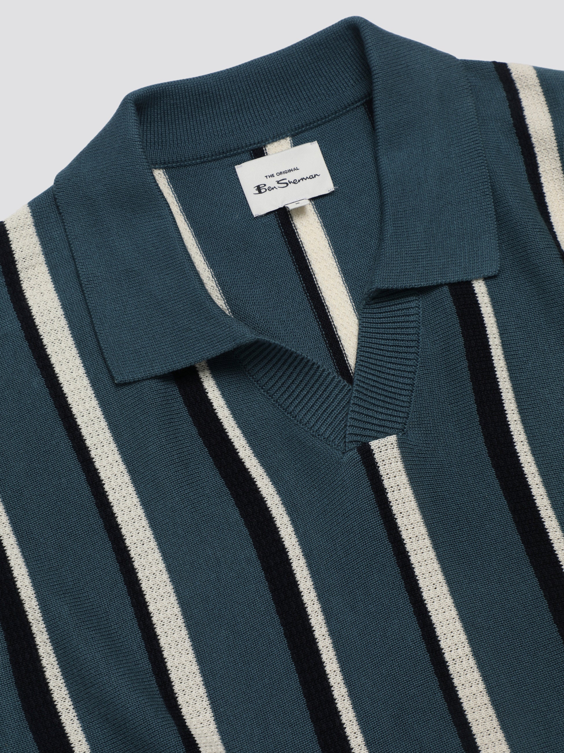 Signature Vertical Stripe Open Neck Polo - Teal