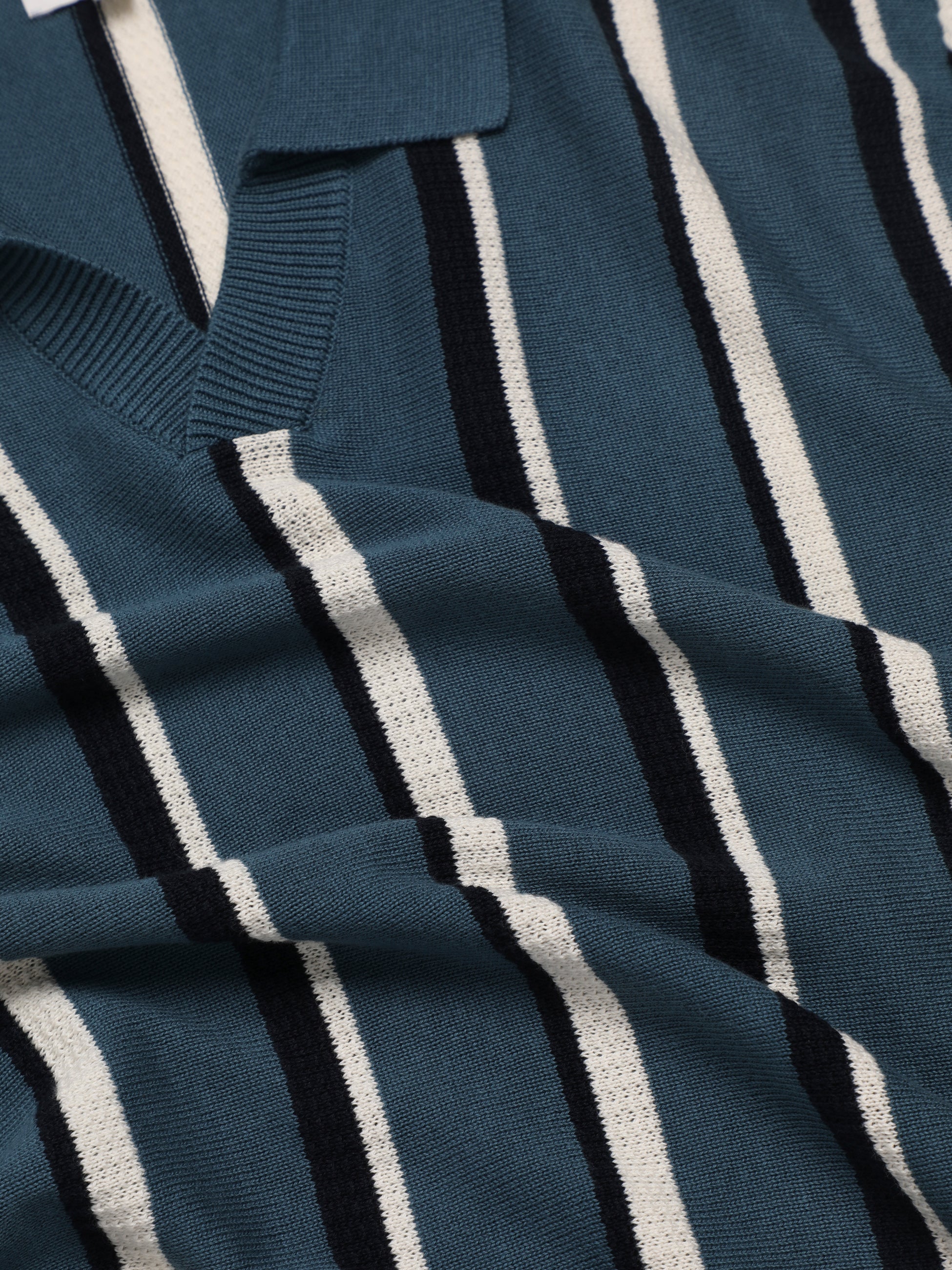 Signature Vertical Stripe Open Neck Polo - Teal