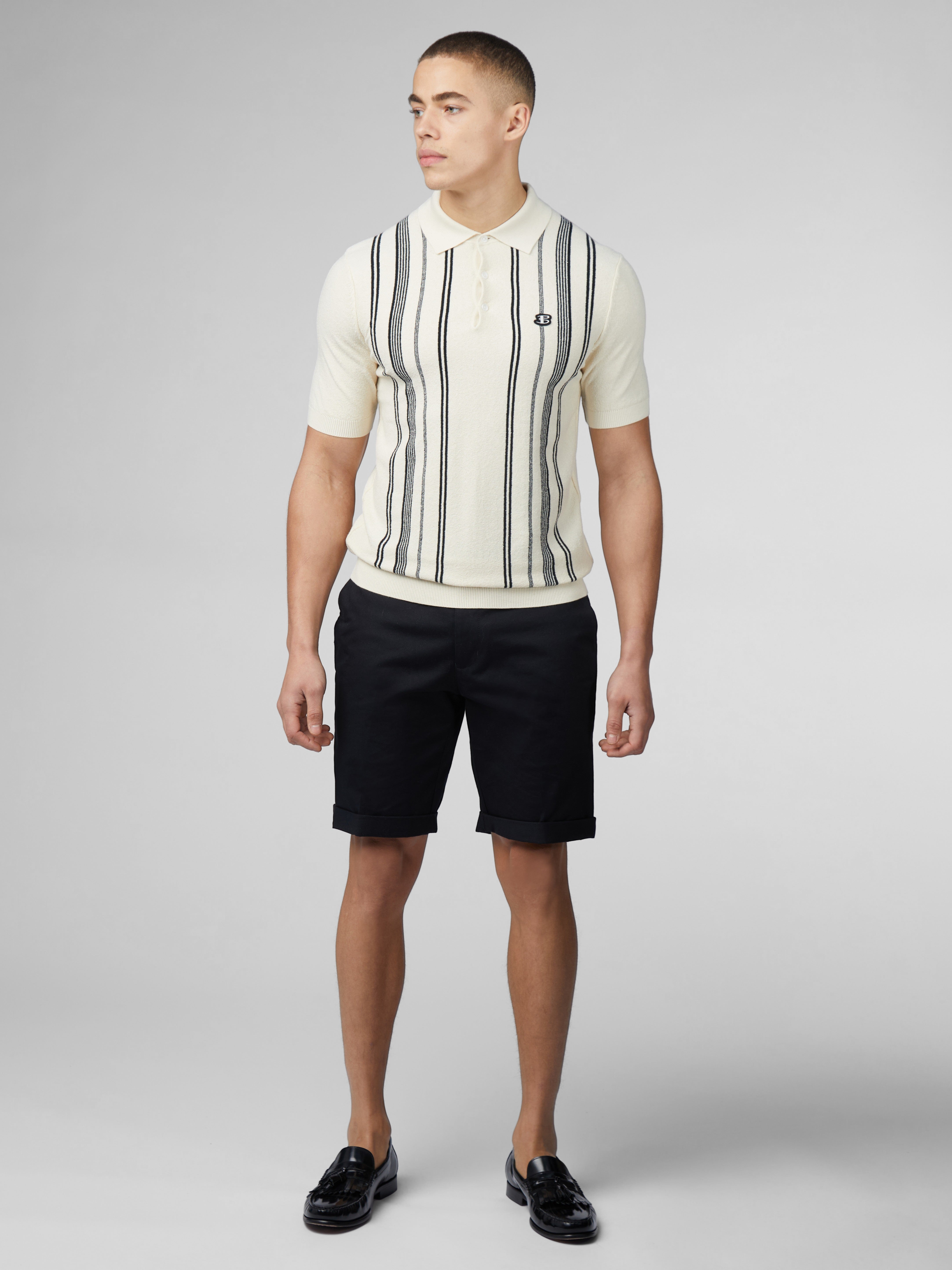 B by Ben Sherman Crinkle Cotton Stripe Polo - Ivory