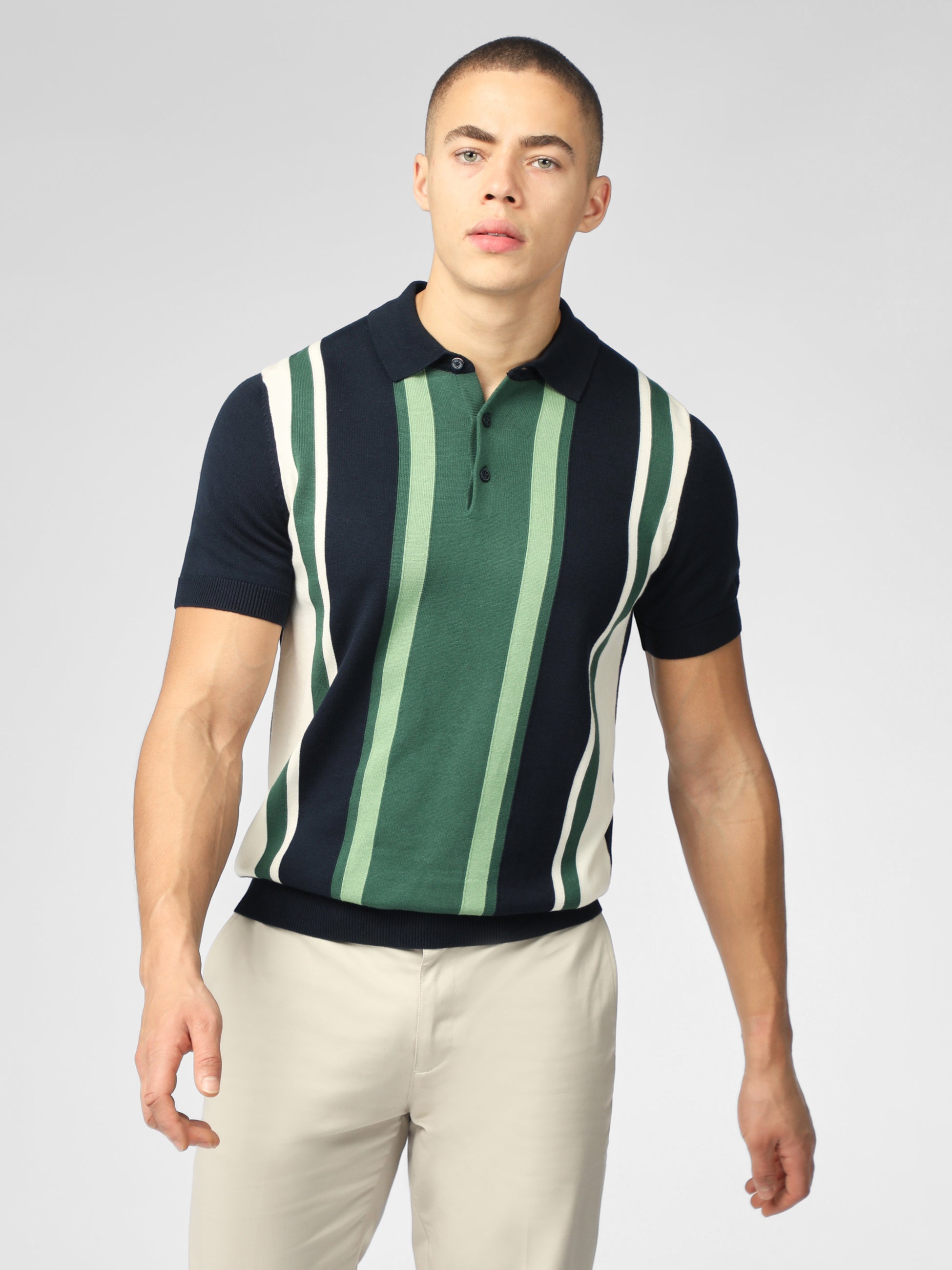 Signature Vertical Stripe Polo - Dark Navy