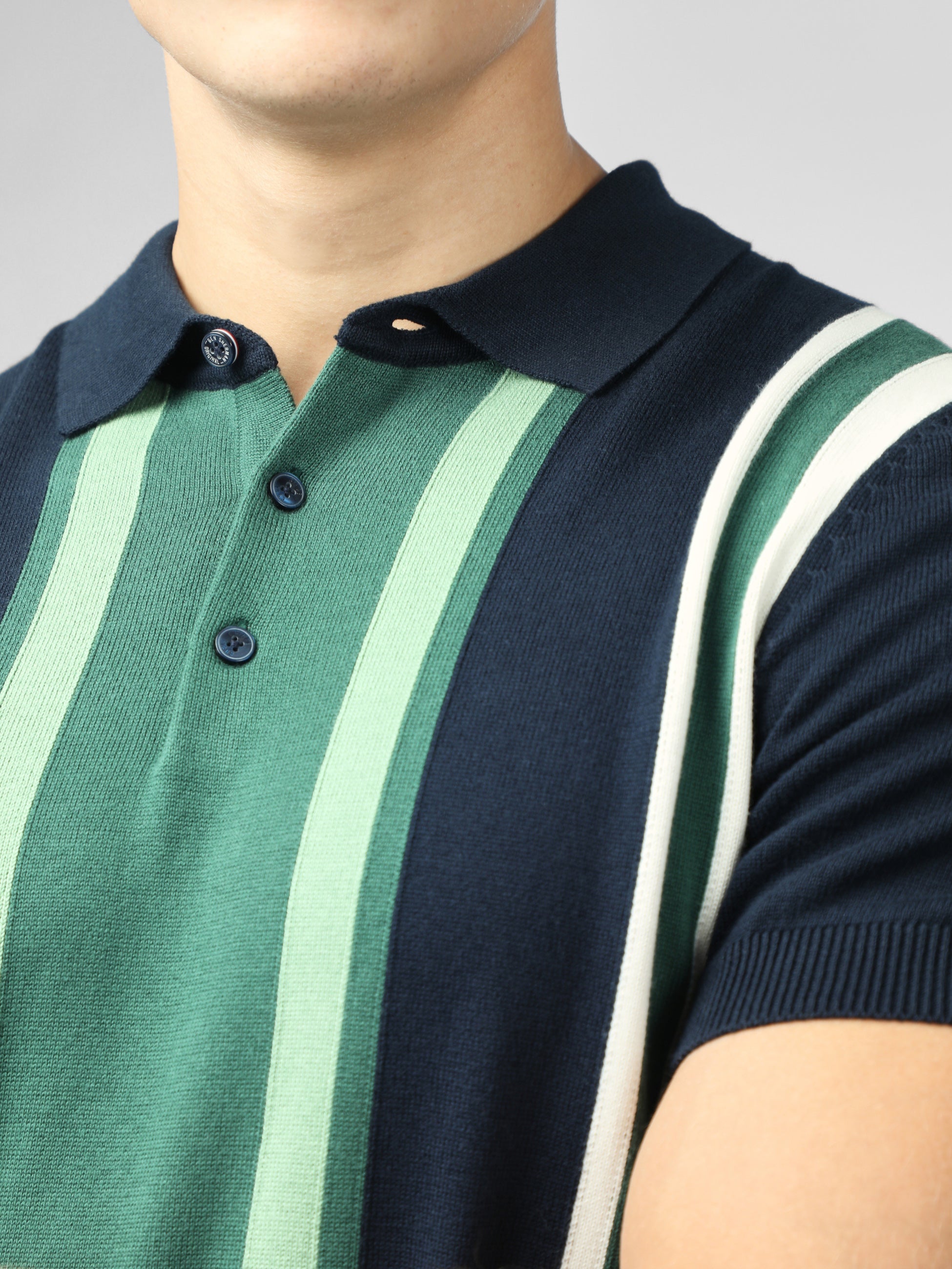 Signature Vertical Stripe Polo - Dark Navy