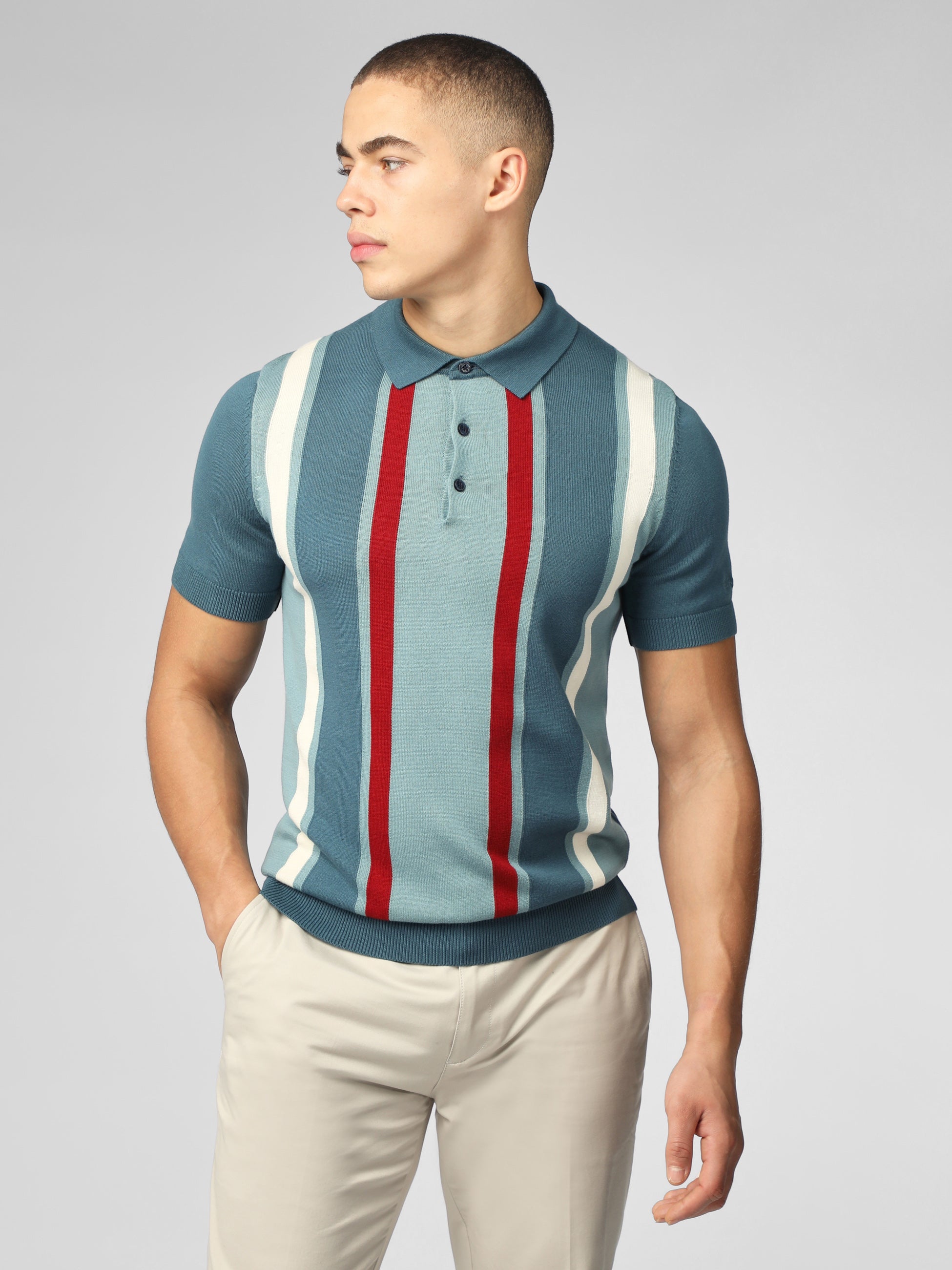 Signature Vertical Stripe Polo - Teal