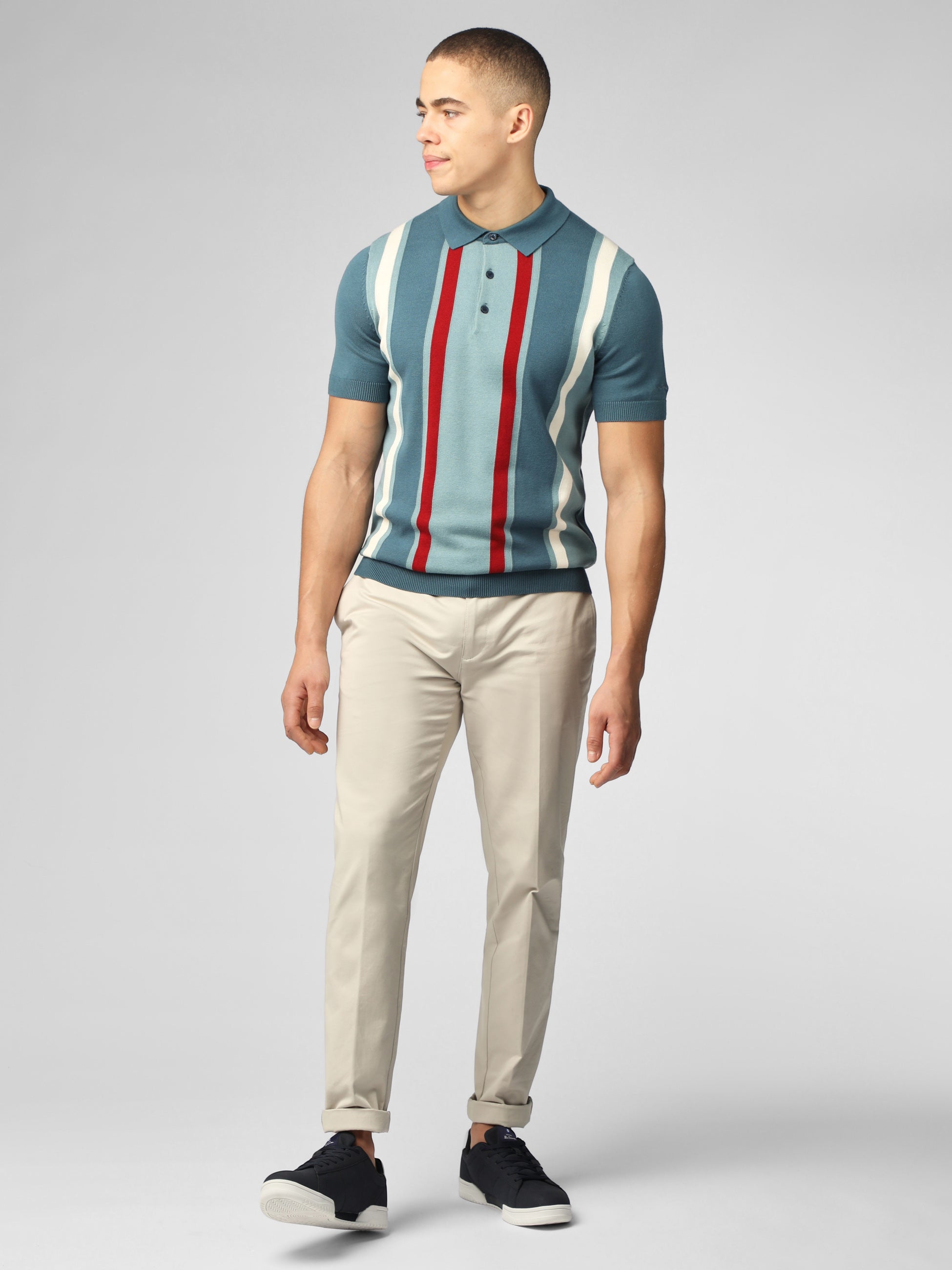 Signature Vertical Stripe Polo - Teal