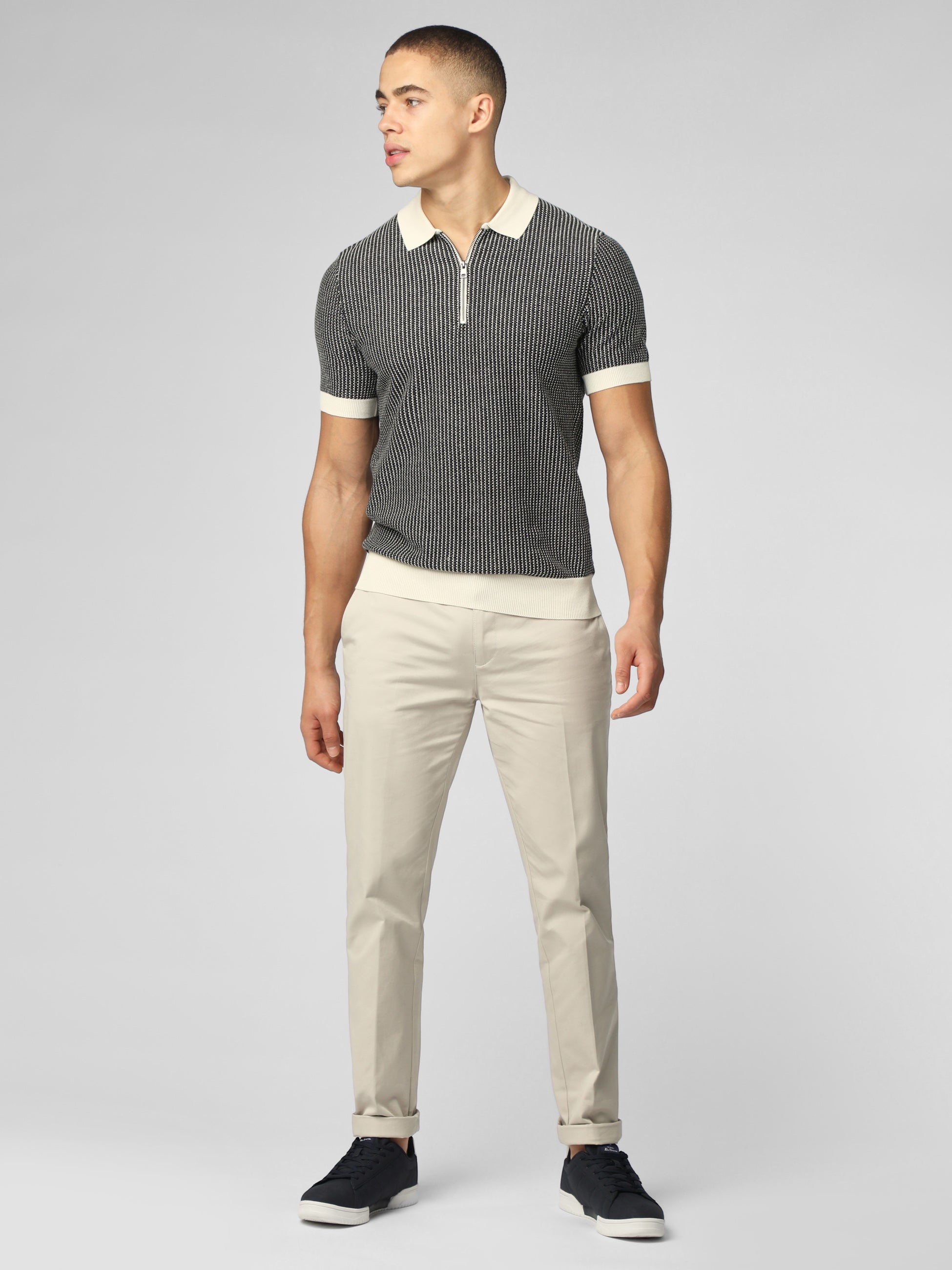 Signature Bicolor Zip Neck Polo - Ivory