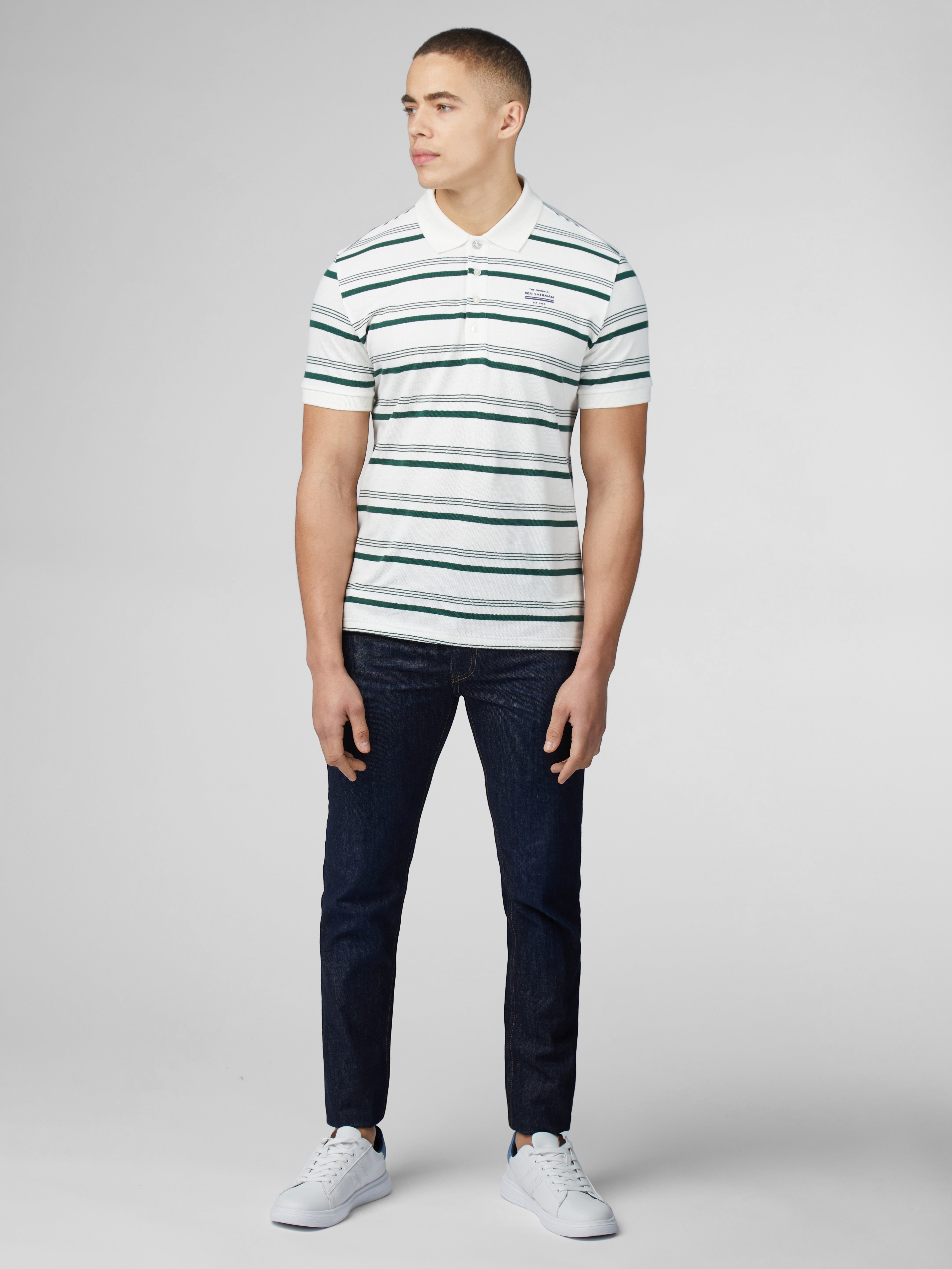 Signature Fine Stripe Polo - Snow White