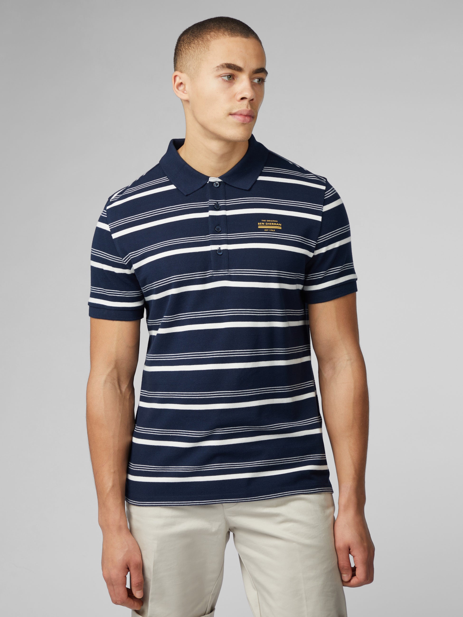 Signature Fine Stripe Polo - Dark Navy