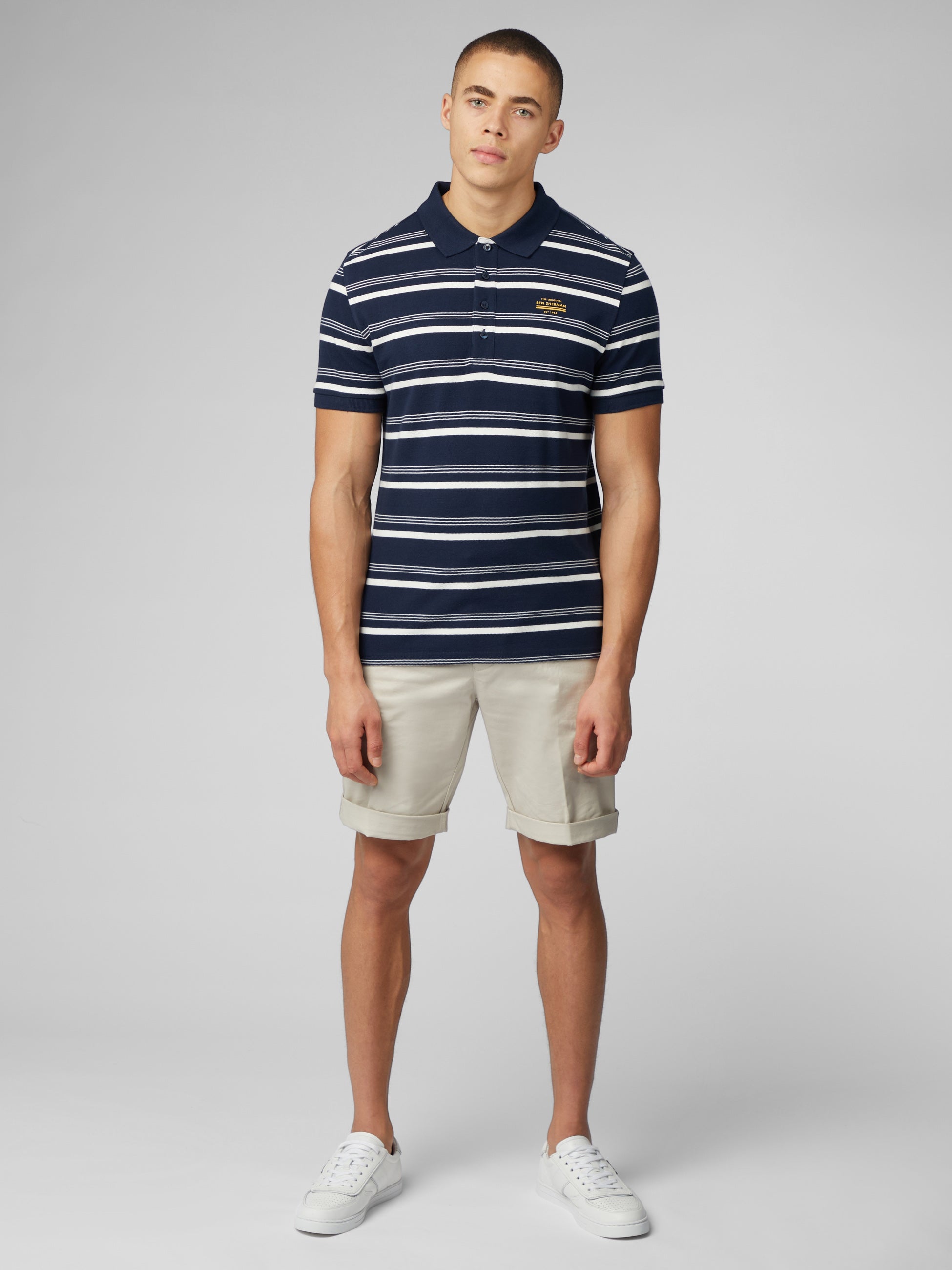 Signature Fine Stripe Polo - Dark Navy