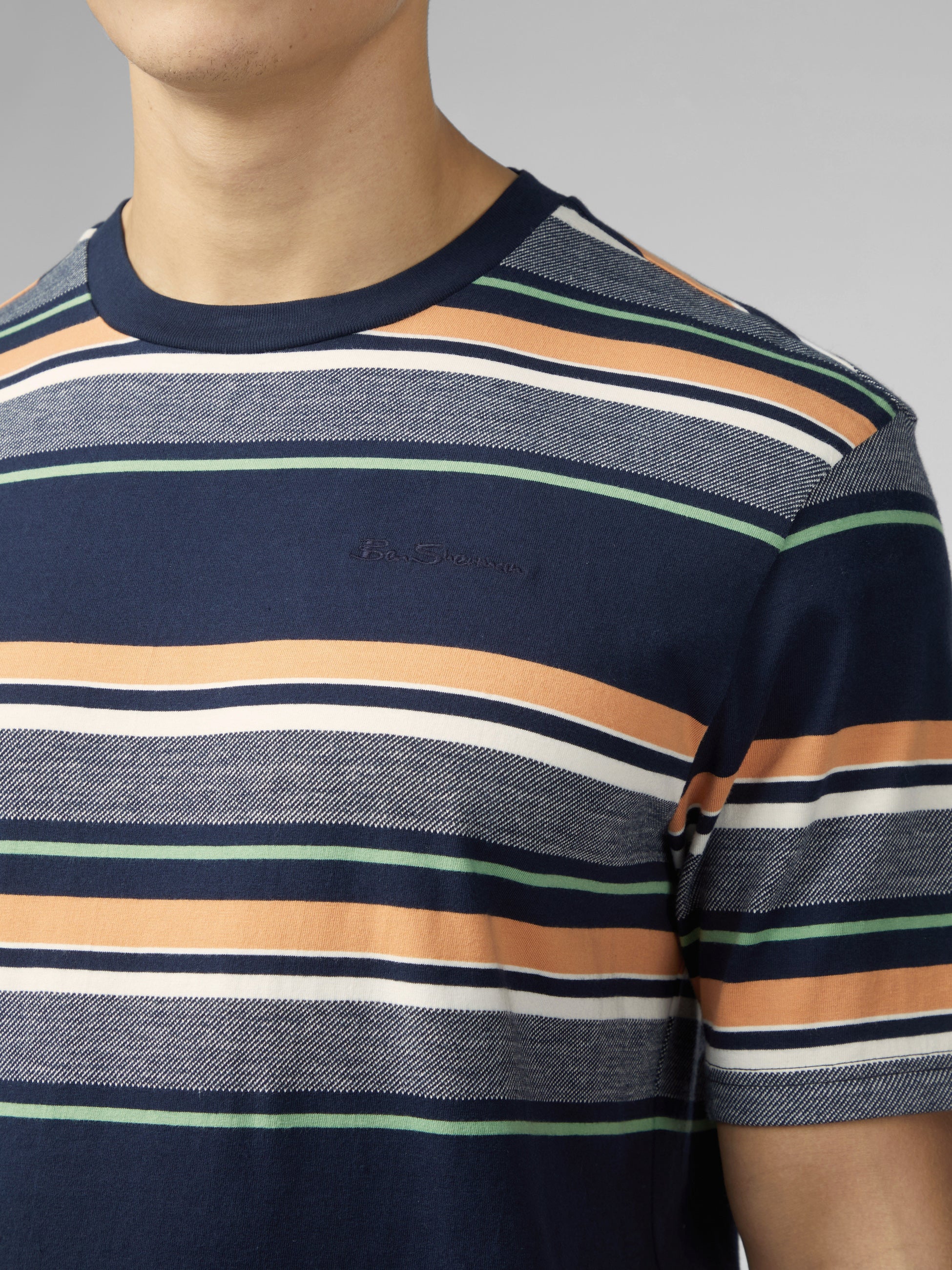 Signature Engineered Stripe Tee - Dark Navy