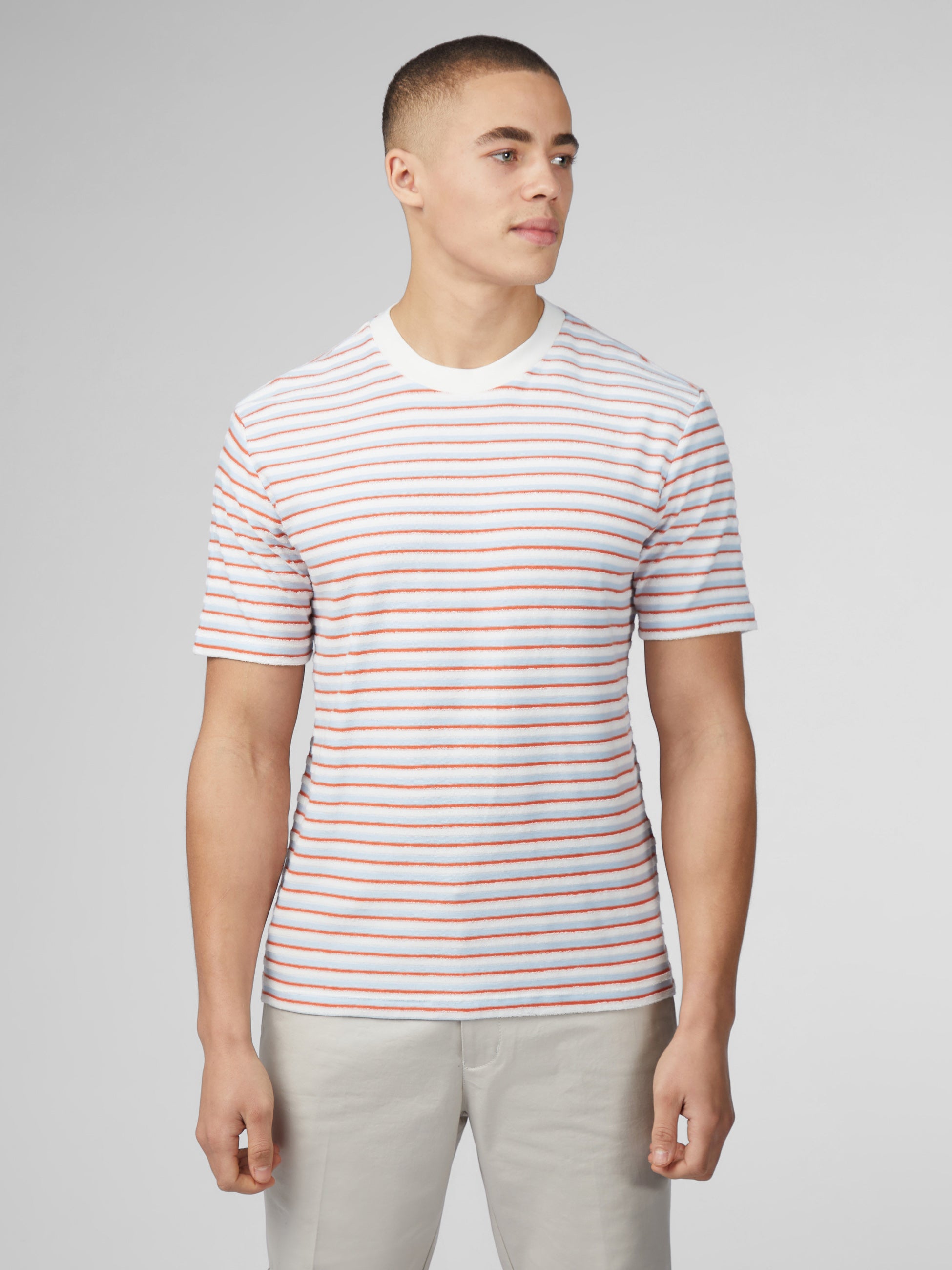 Signature Loopback Stripe Tee - Pale Blue