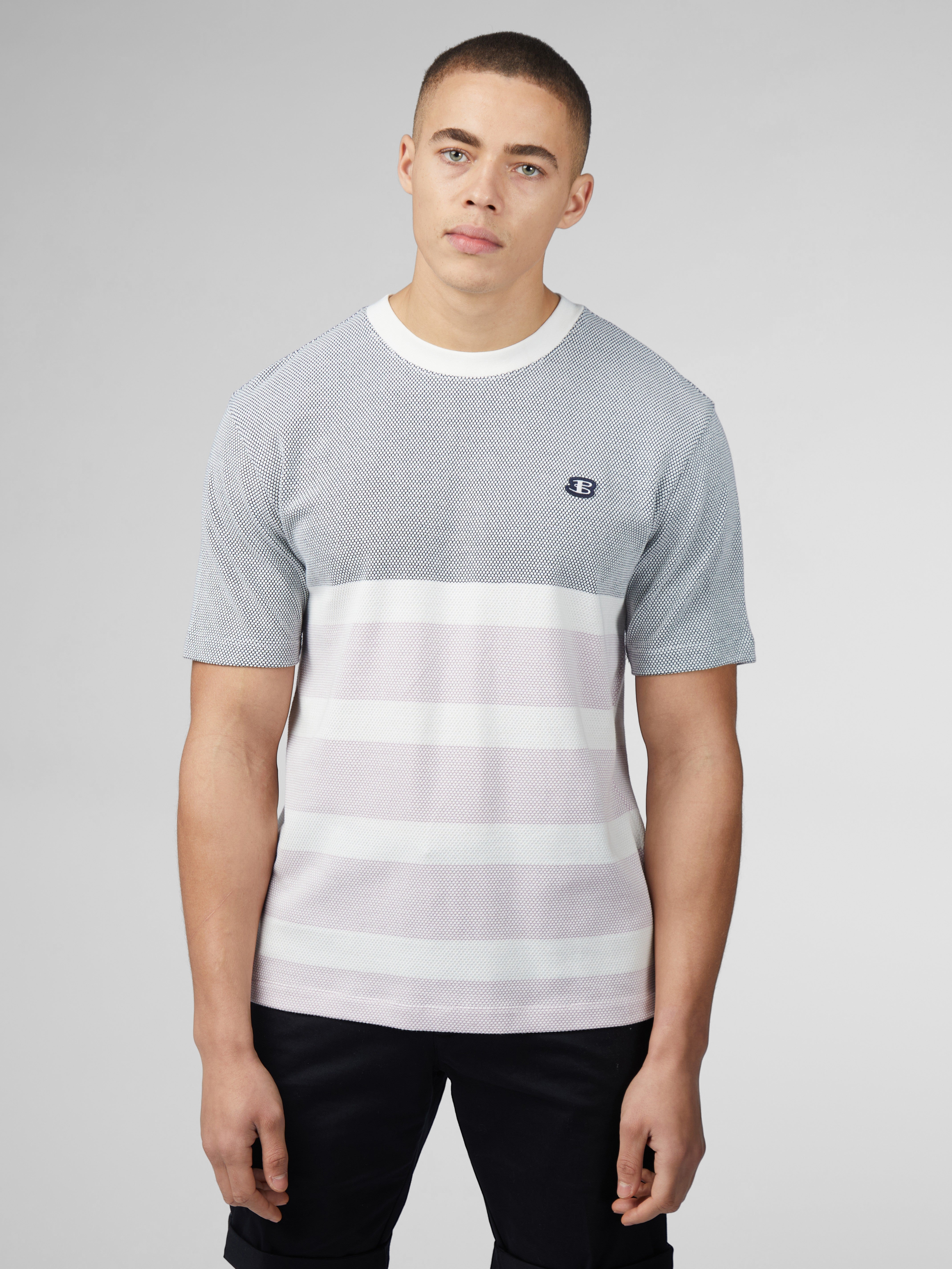 B by Ben Sherman Textured Block Stripe Tee - Dark Navy