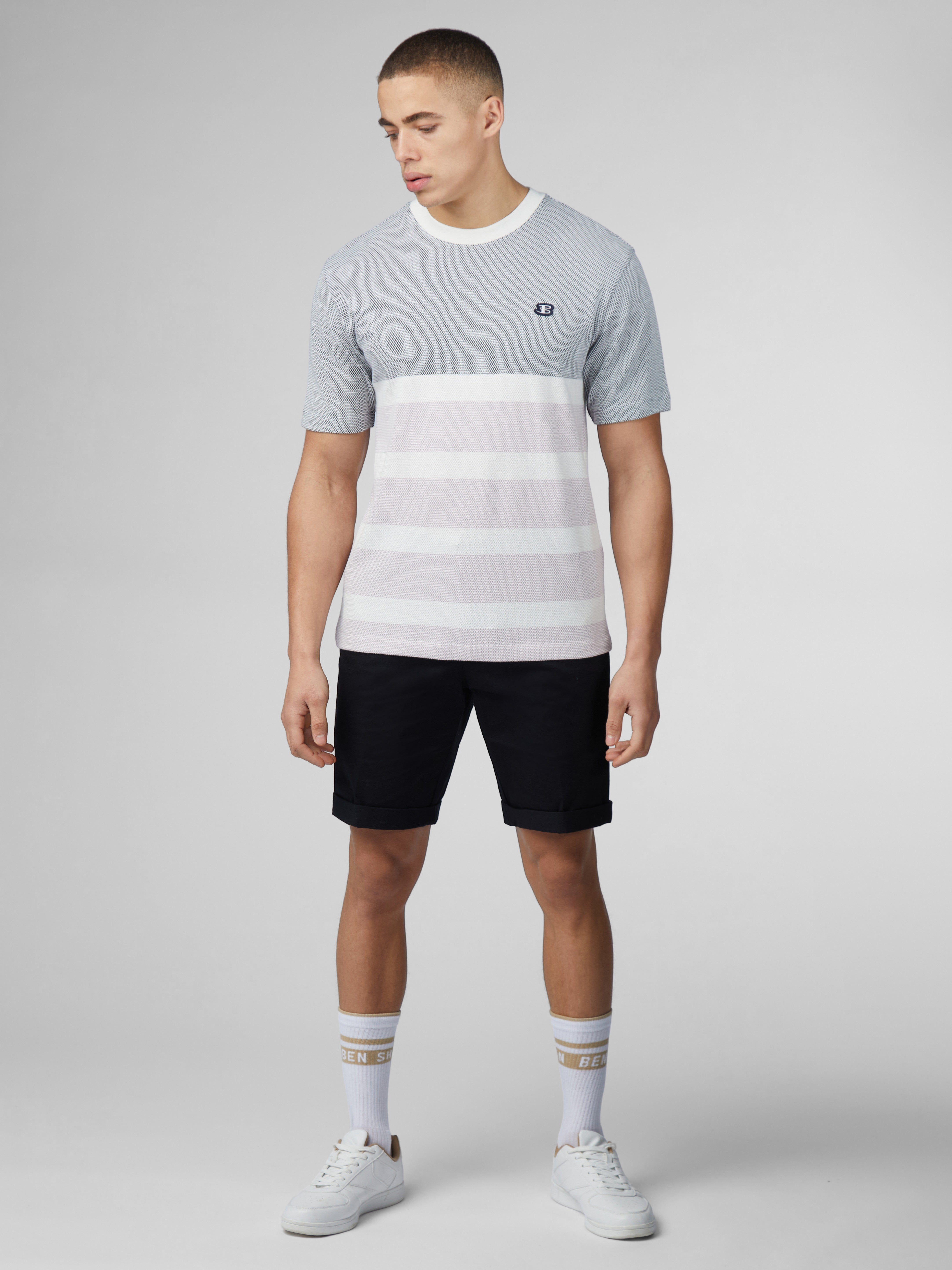 B by Ben Sherman Textured Block Stripe Tee - Dark Navy