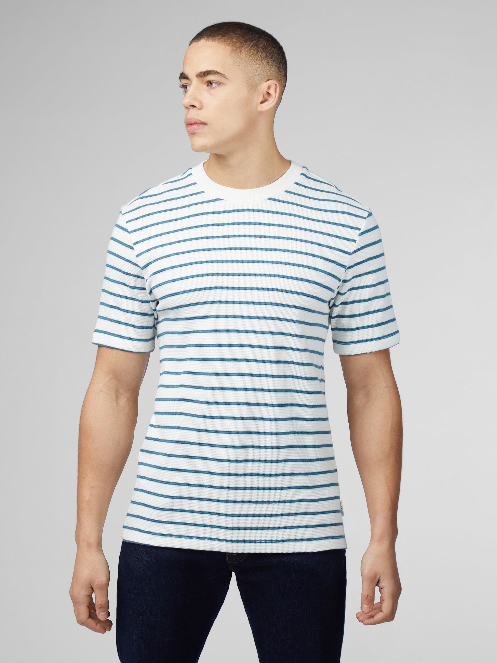 Signature Waffle Stripe Tee - Snow White