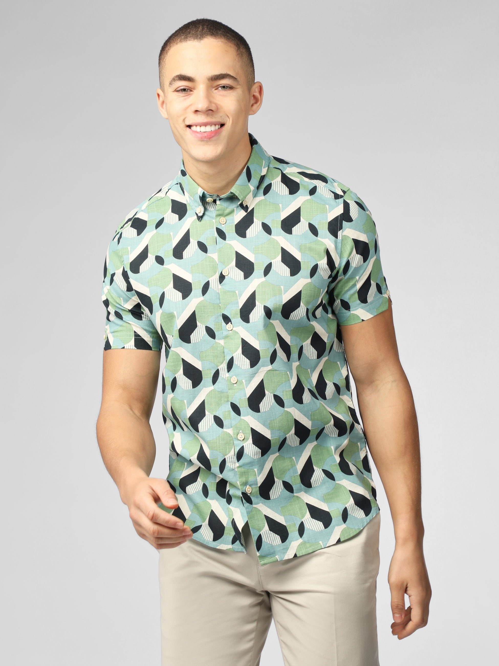 Art Deco Print Shirt - Grass Green