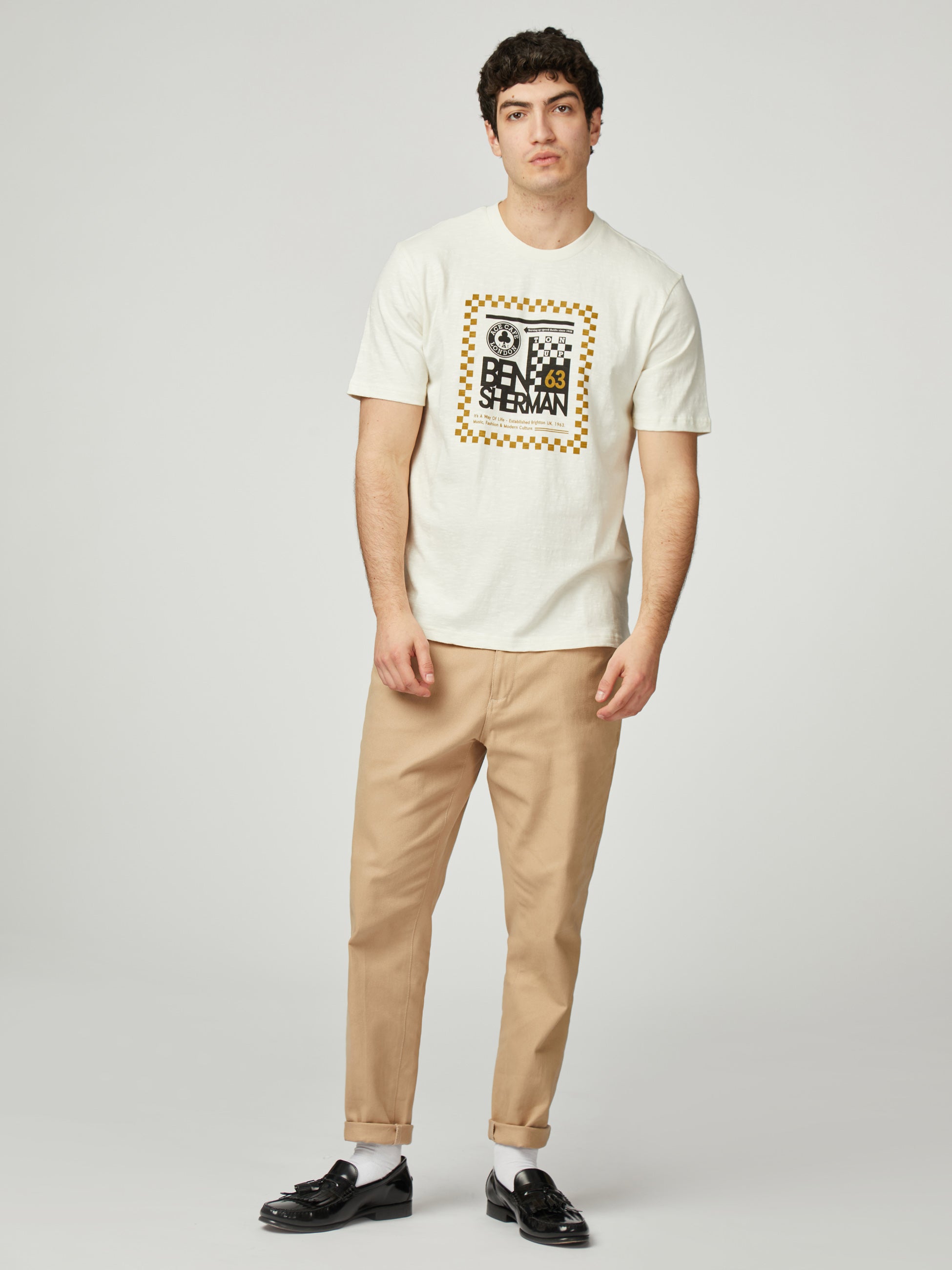 Ace Cafe Chequerboard Tee - Ivory