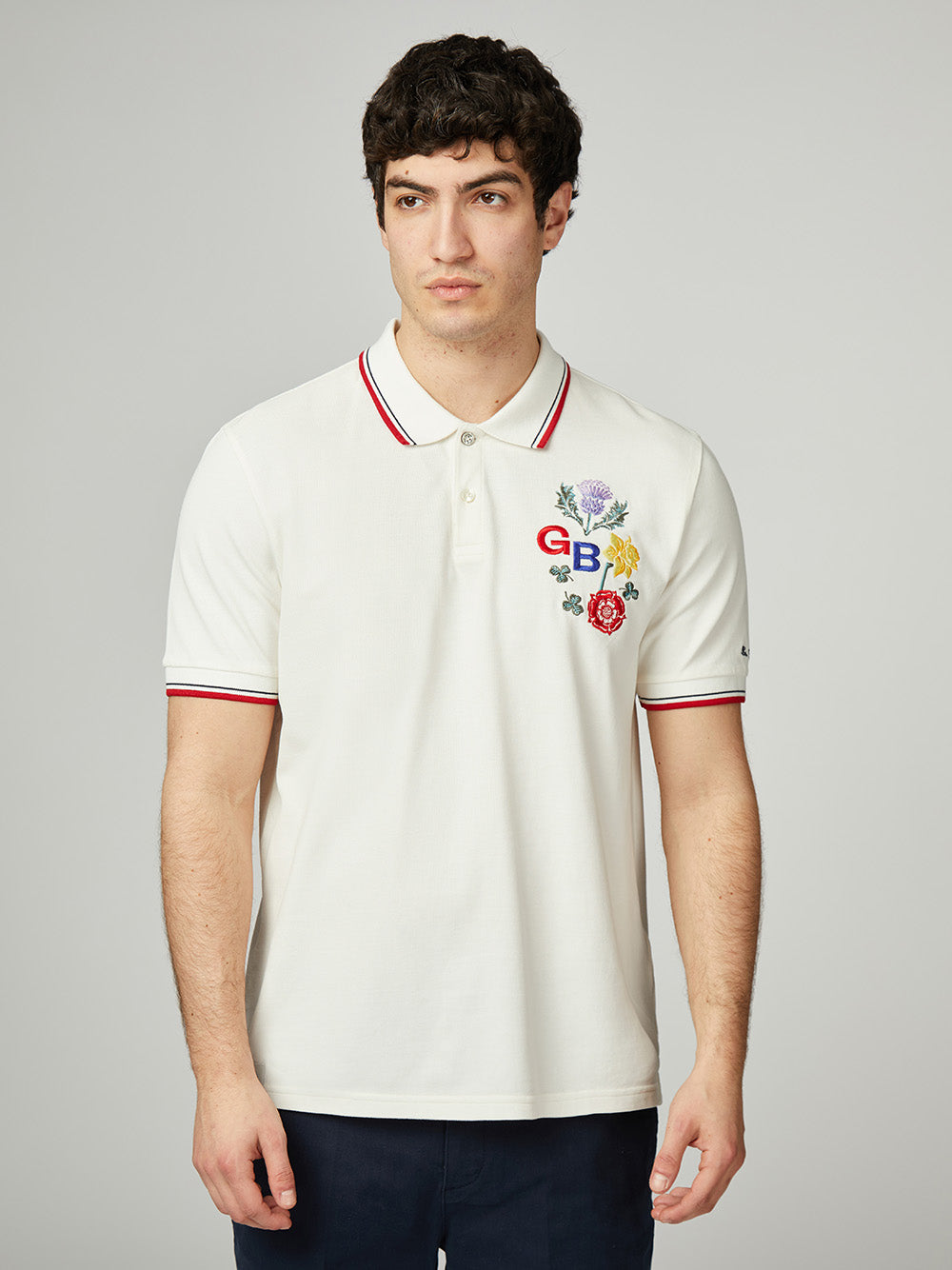 Team GB Floral Embroidered Pique Polo - Ivory