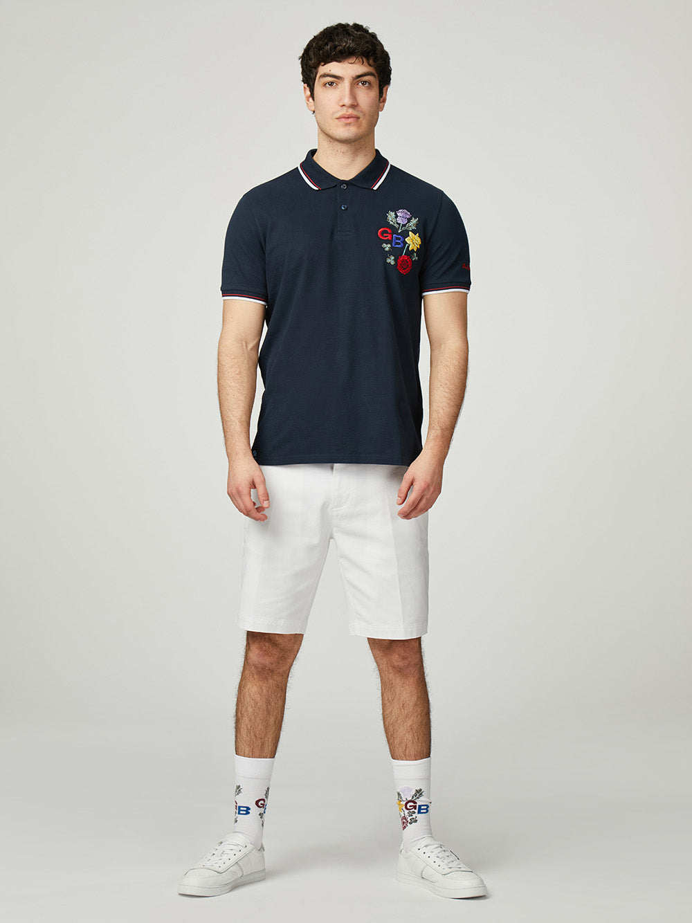 Team GB Floral Embroidered Pique Polo - Dark Navy