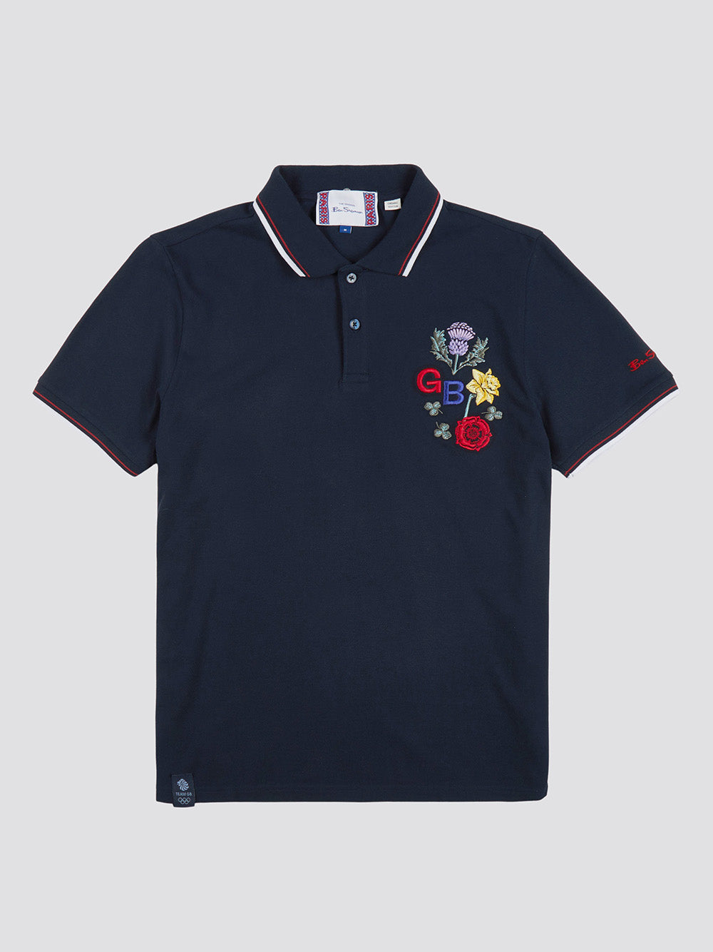 Team GB Floral Embroidered Pique Polo - Dark Navy