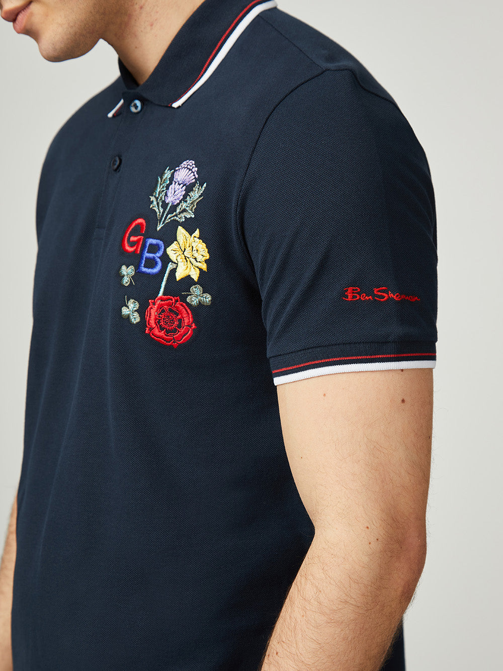 Team GB Floral Embroidered Pique Polo - Dark Navy