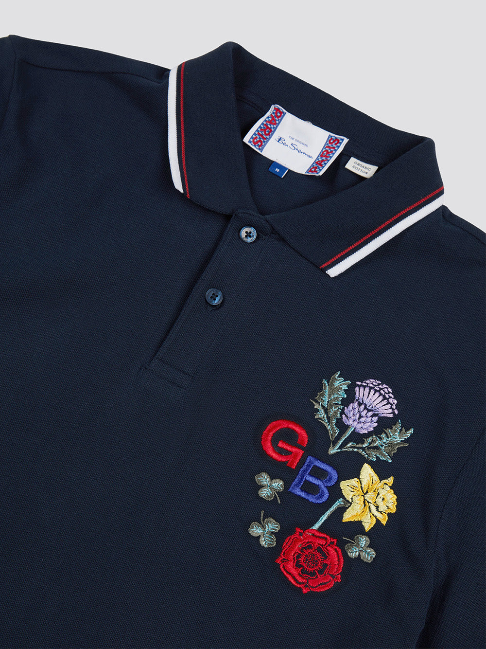 Team GB Floral Embroidered Pique Polo - Dark Navy